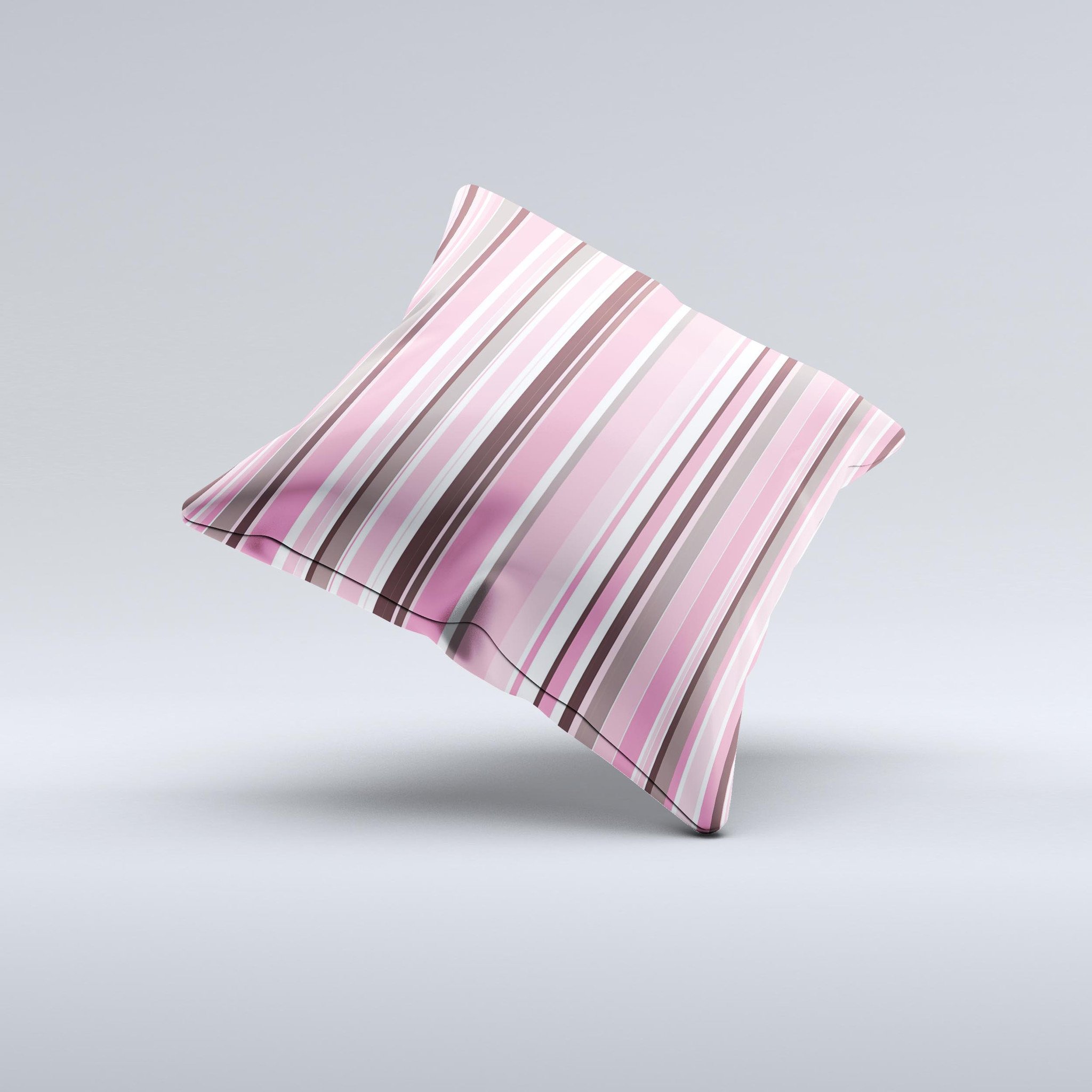 Pink and brown decorative throw pillow with fashion stripes, handcrafted in Virginia, showcasing unique design and high-quality fabric.