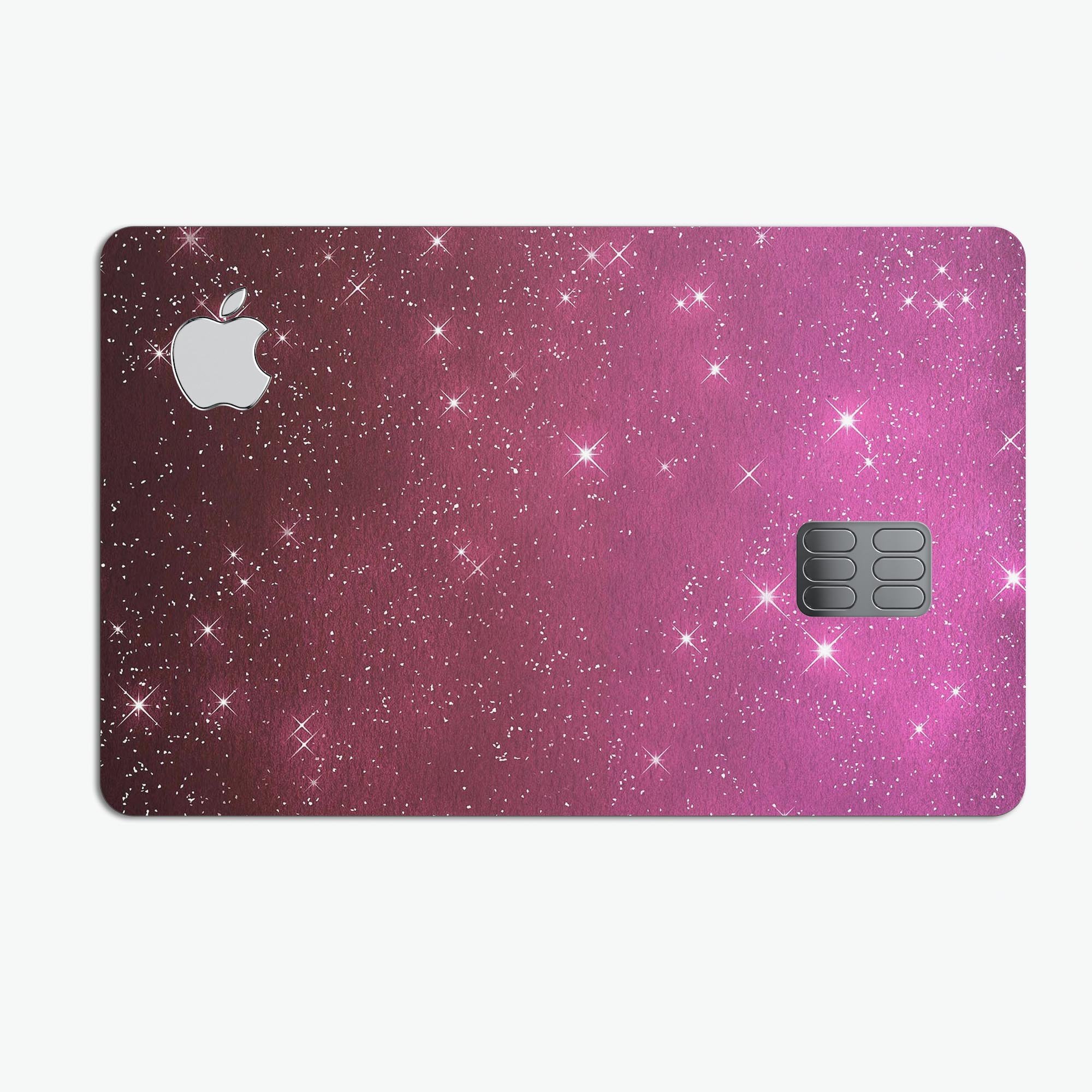 Pink and Burgundy Sparkling Orbs skin kit for Apple Card, showcasing vibrant colors and premium vinyl material.