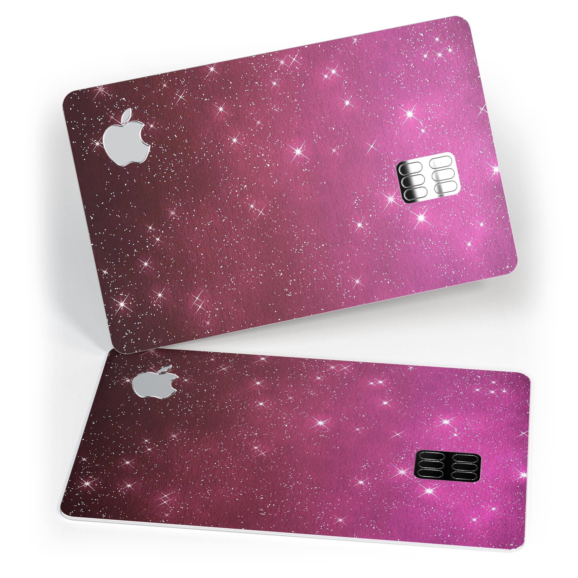 Pink and Burgundy Sparkling Orbs skin kit for Apple Card, showcasing vibrant colors and premium vinyl material.