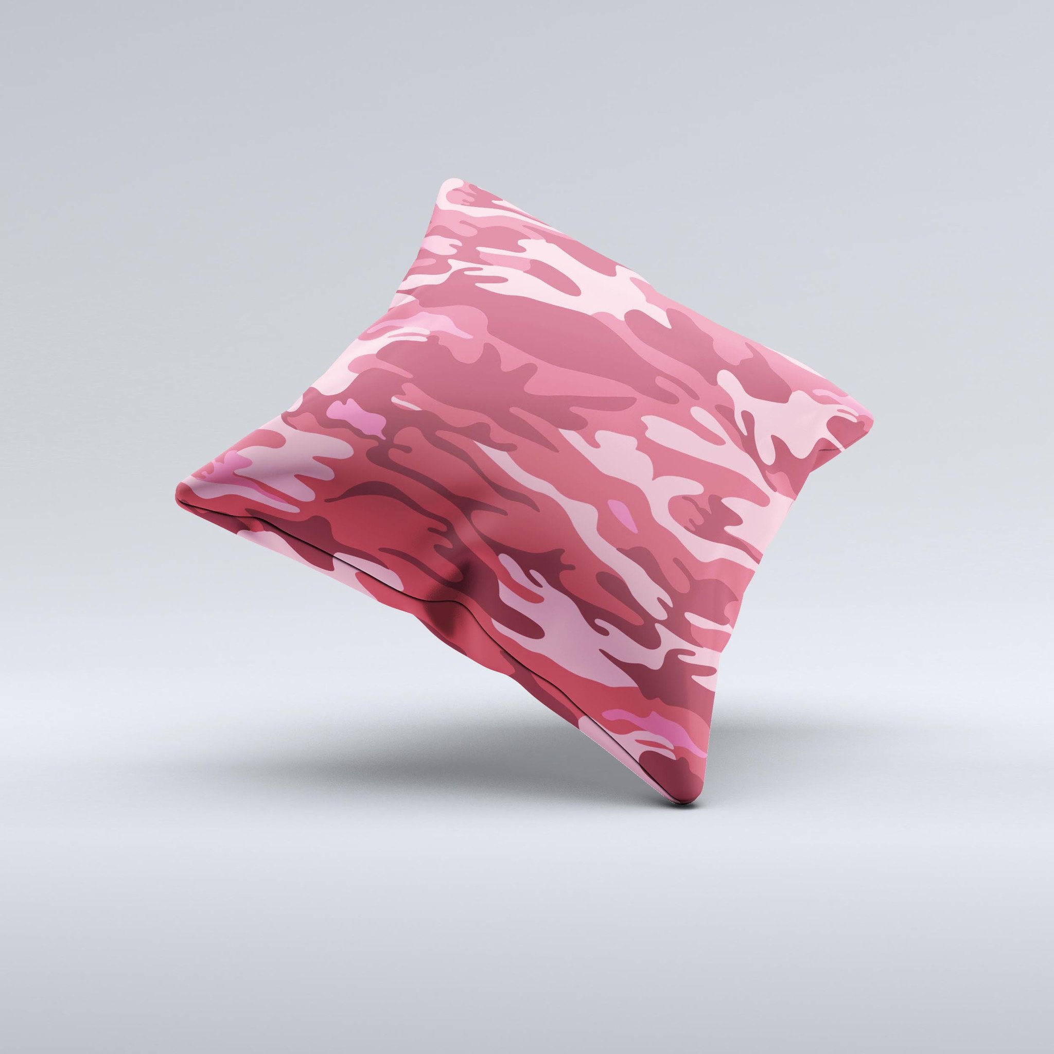 Pink and Red Traditional Camouflage ink-Fuzed Decorative Throw Pillow with intricate design and soft fabric, handcrafted in Virginia.