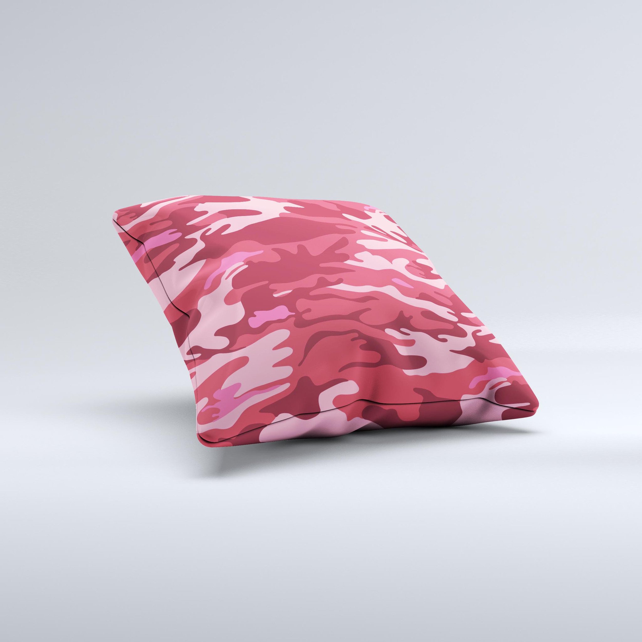 Pink and Red Traditional Camouflage ink-Fuzed Decorative Throw Pillow with intricate design and soft fabric, handcrafted in Virginia.