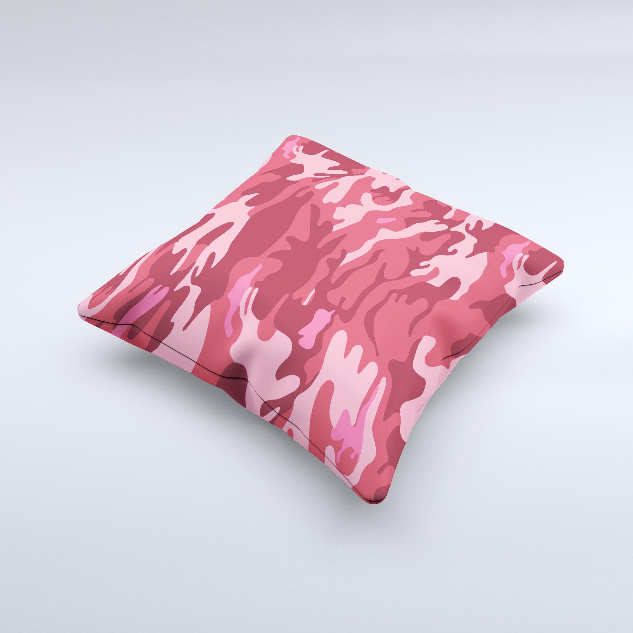 Pink and Red Traditional Camouflage ink-Fuzed Decorative Throw Pillow with intricate design and soft fabric, handcrafted in Virginia.