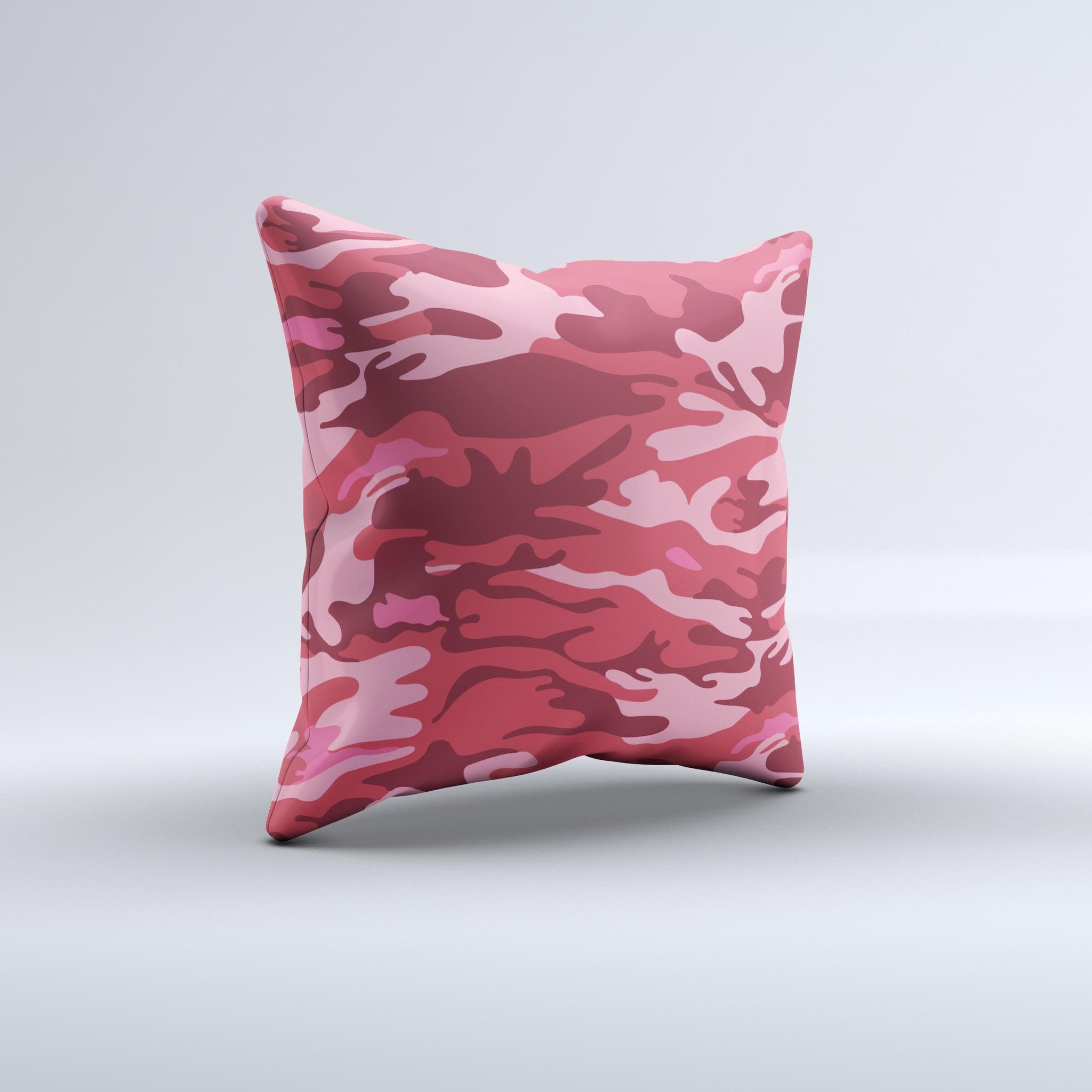 Pink and Red Traditional Camouflage ink-Fuzed Decorative Throw Pillow with intricate design and soft fabric, handcrafted in Virginia.