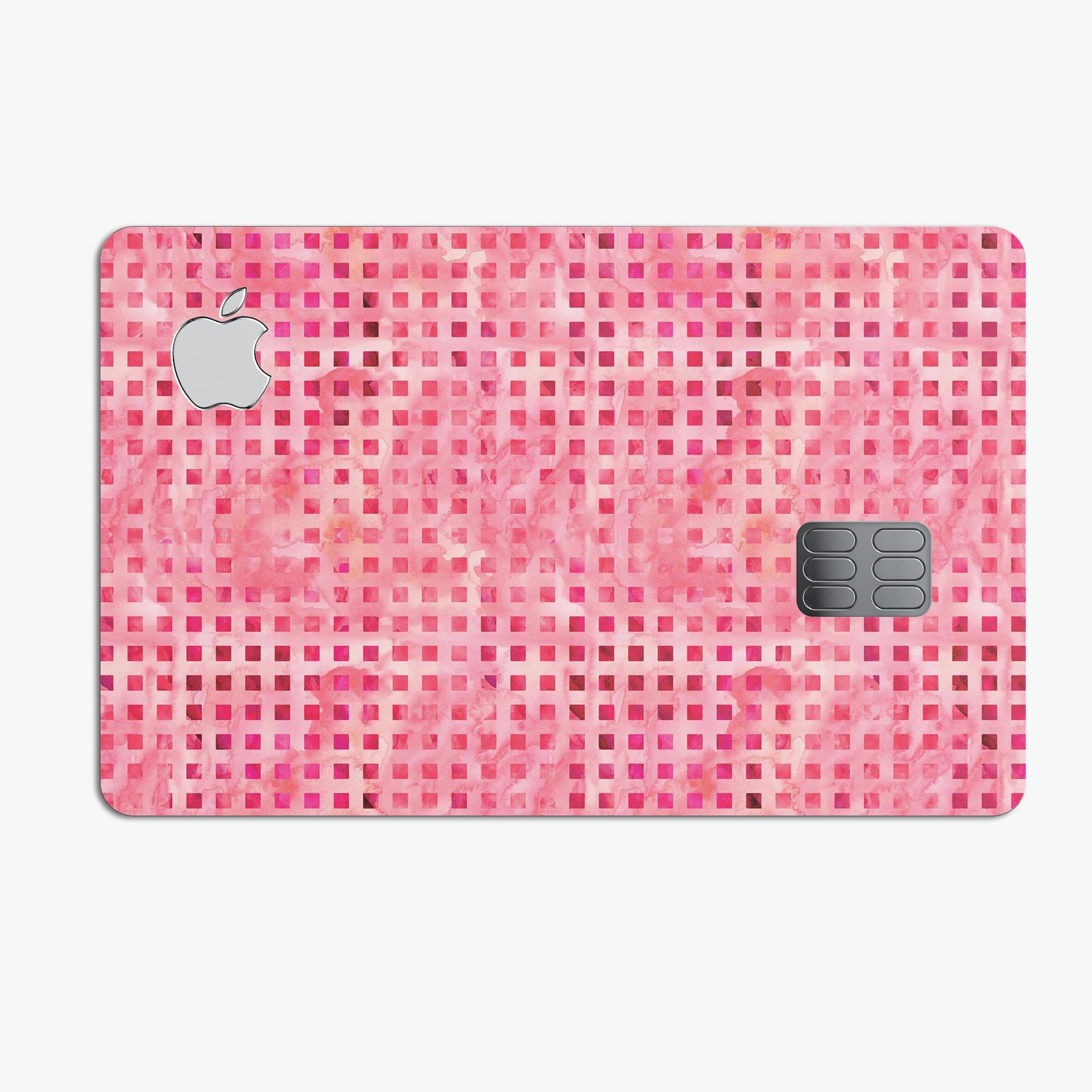 Pink and Red Watercolor Squares decal skin for Apple Card, showcasing vibrant colors and premium vinyl material.