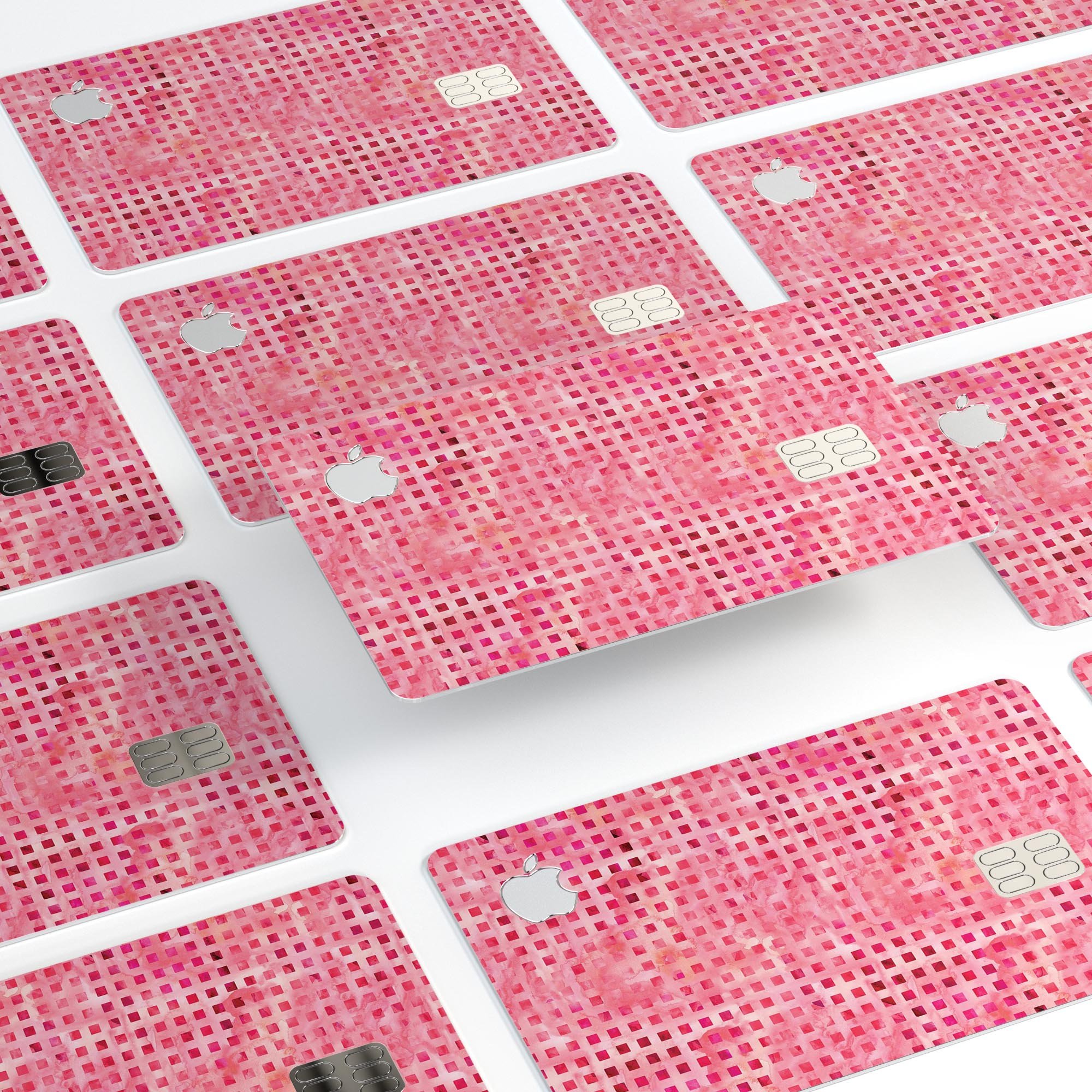 Pink and Red Watercolor Squares decal skin for Apple Card, showcasing vibrant colors and premium vinyl material.