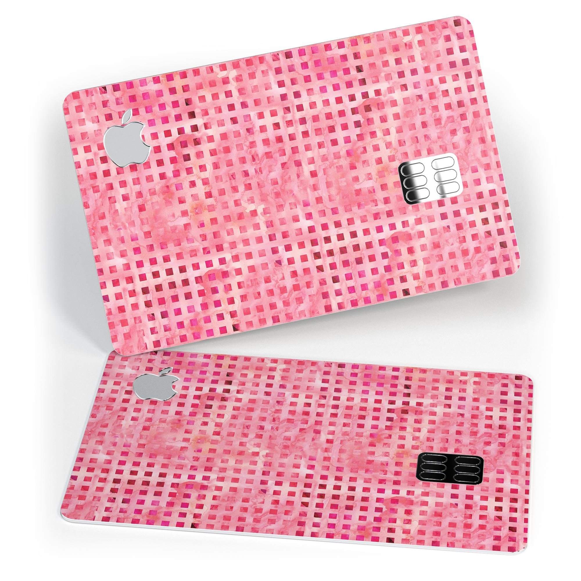 Pink and Red Watercolor Squares decal skin for Apple Card, showcasing vibrant colors and premium vinyl material.