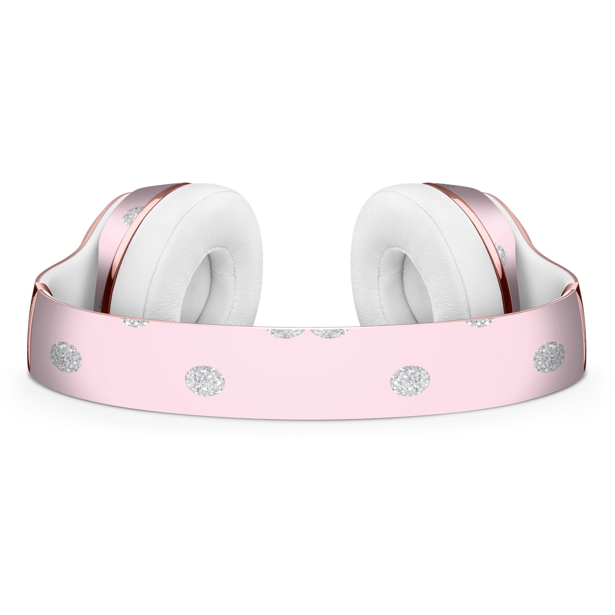 Pink and Silver Glitter Polkadots Full-Body Skin Kit for Beats by Dre Solo 3 Wireless Headphones, showcasing vibrant colors and a stylish design.