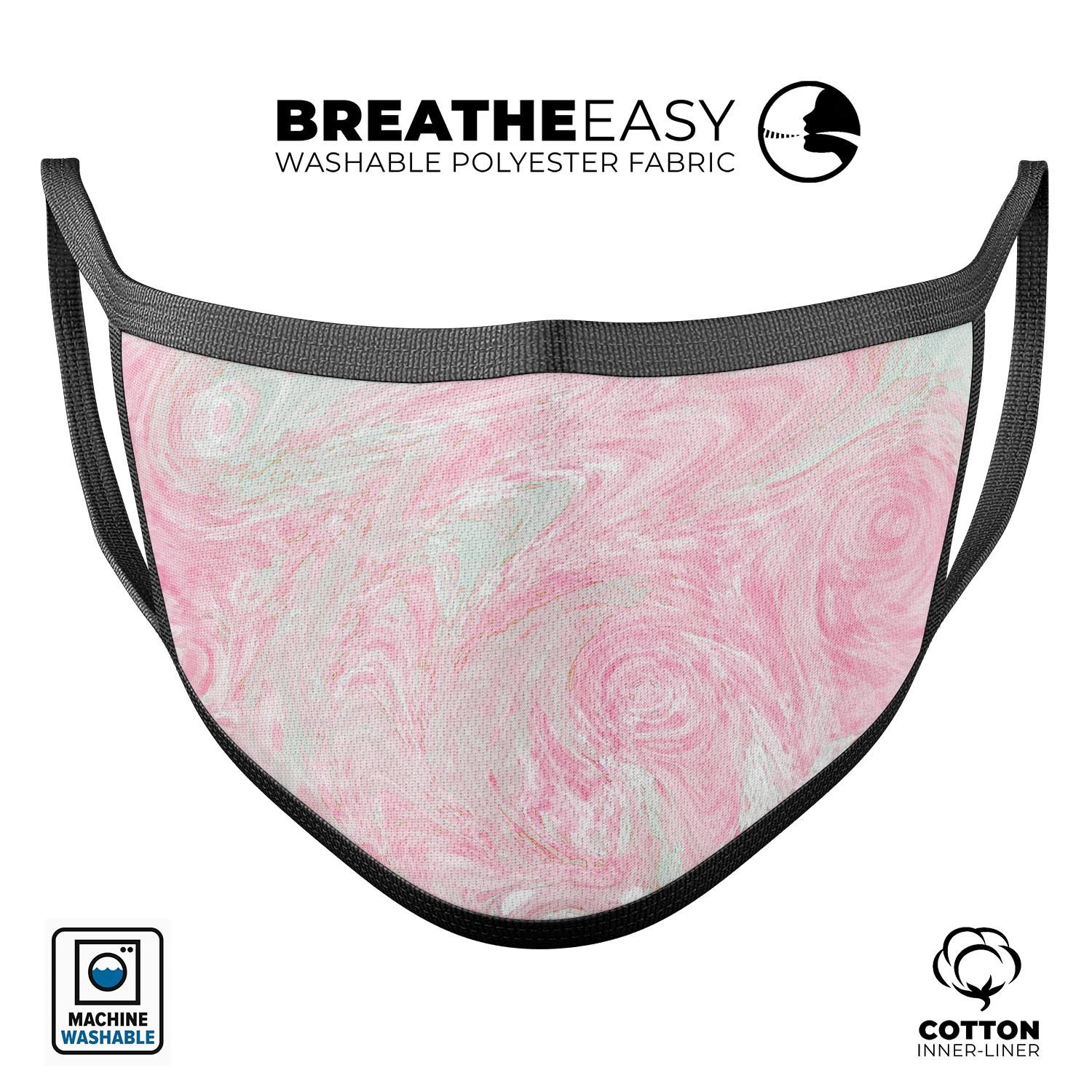 Pink and Teal Slate Marble Surface reusable face mask, showcasing vibrant colors and adjustable ear loops for a comfortable fit.