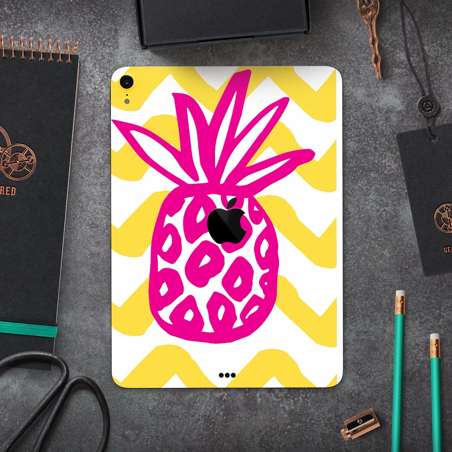 Pink and Yellow Pineapple skin decal for Apple iPad, showcasing vibrant colors and a stylish design.