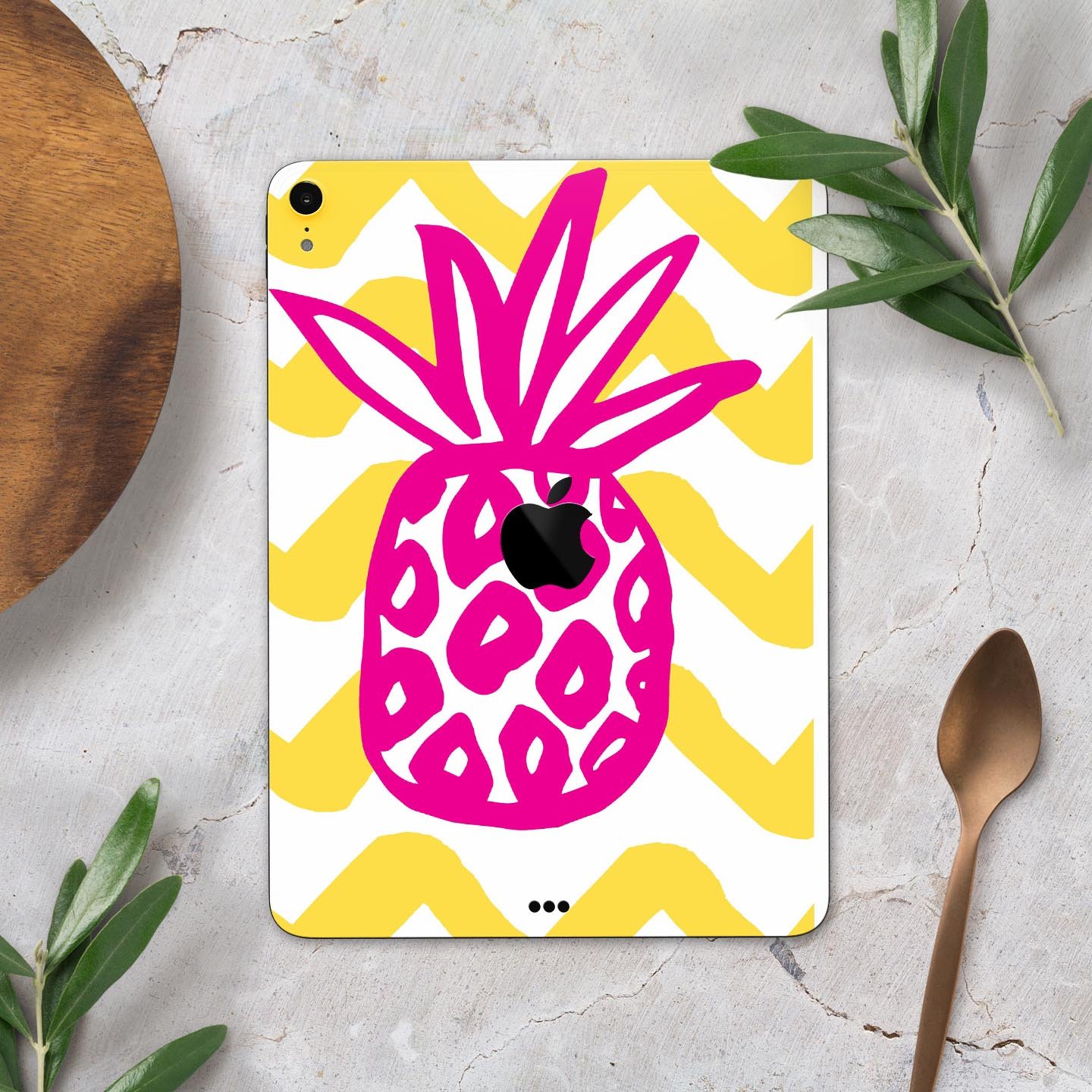 Pink and Yellow Pineapple skin decal for Apple iPad, showcasing vibrant colors and a stylish design.