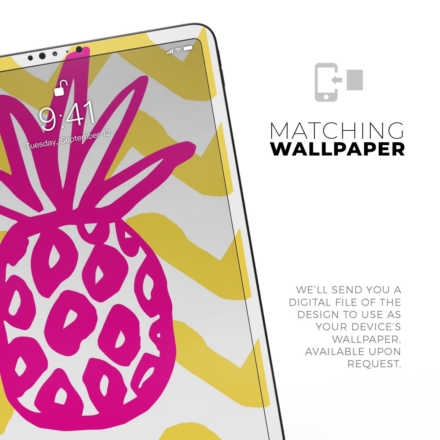 Pink and Yellow Pineapple skin decal for Apple iPad, showcasing vibrant colors and a stylish design.