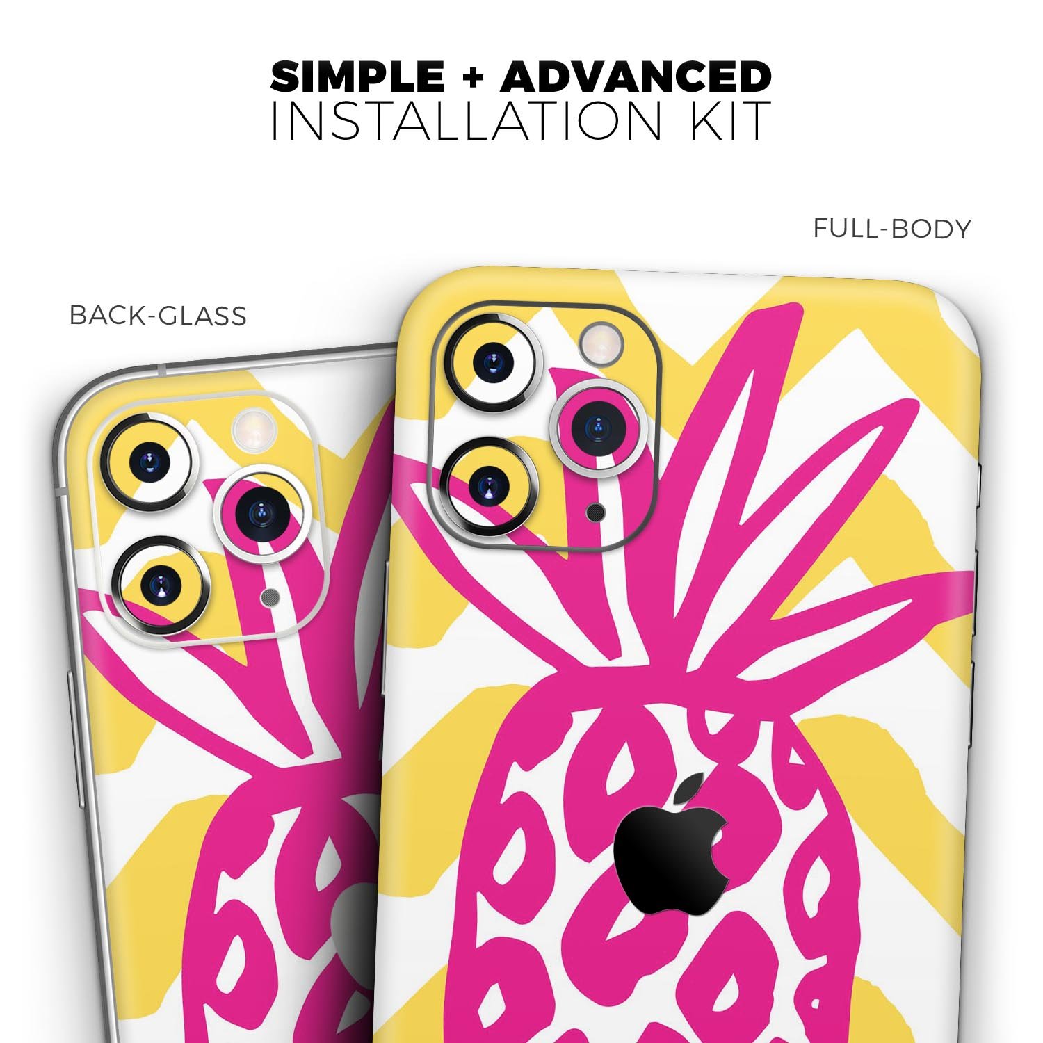 Pink and Yellow Pineapple Skin-Kit for Apple iPhone, showcasing vibrant colors and a stylish design.