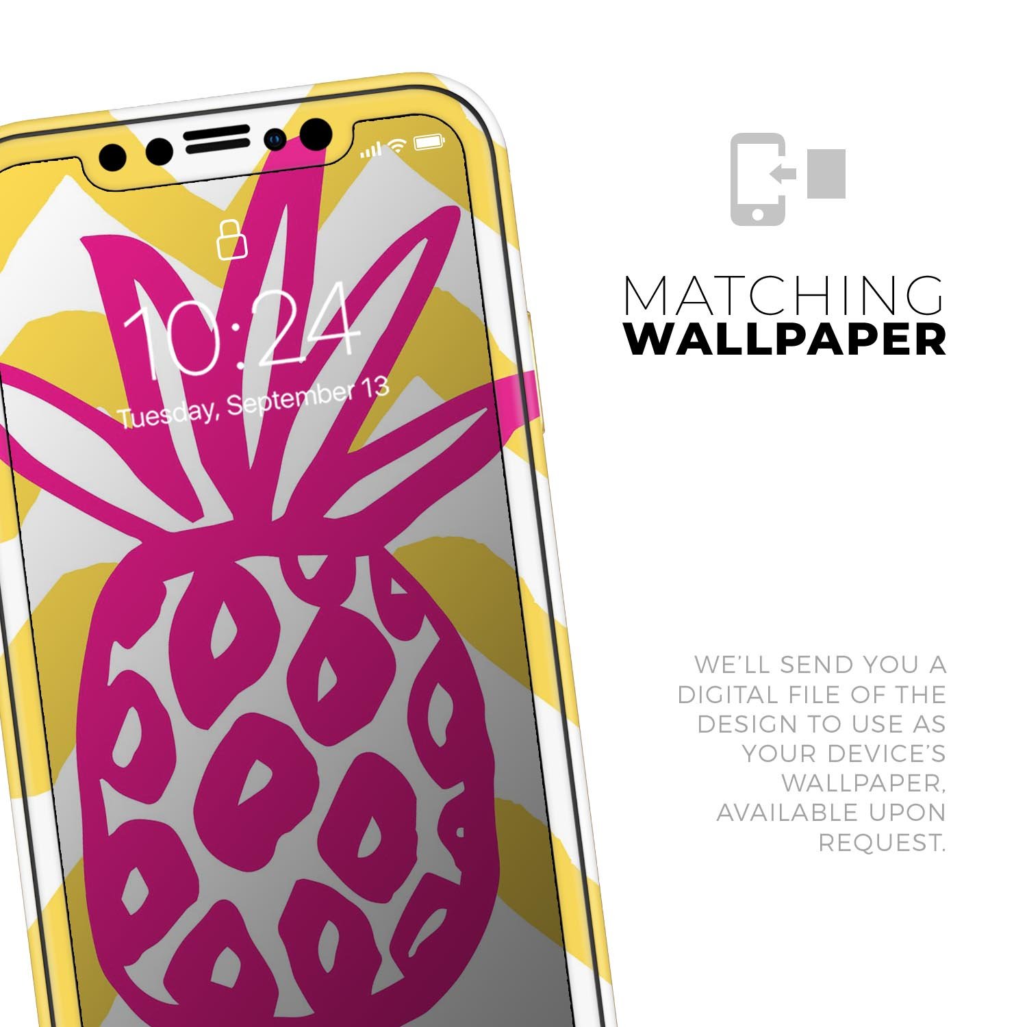 Pink and Yellow Pineapple Skin-Kit for Apple iPhone, showcasing vibrant colors and a stylish design.