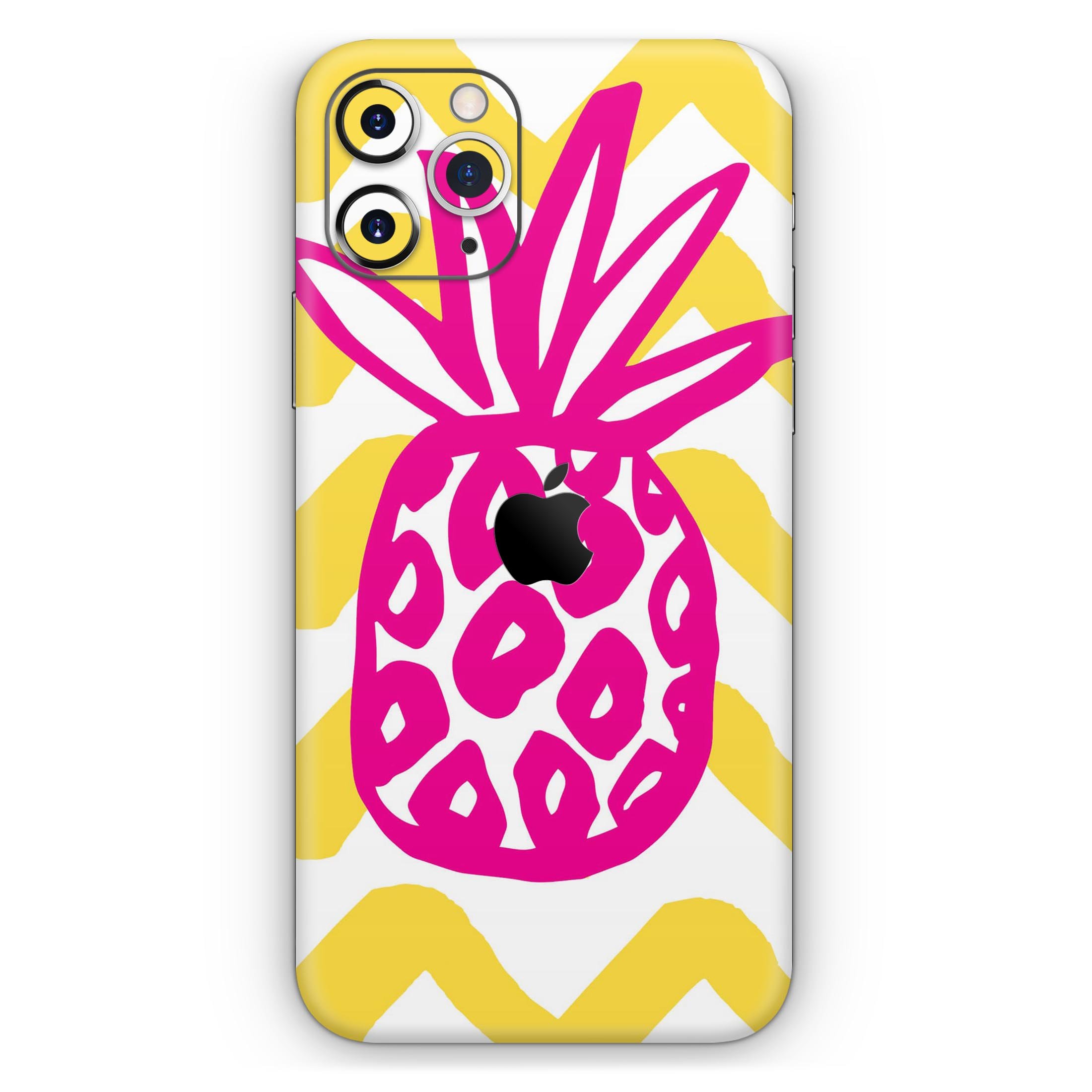 Pink and Yellow Pineapple Skin-Kit for Apple iPhone, showcasing vibrant colors and a stylish design.