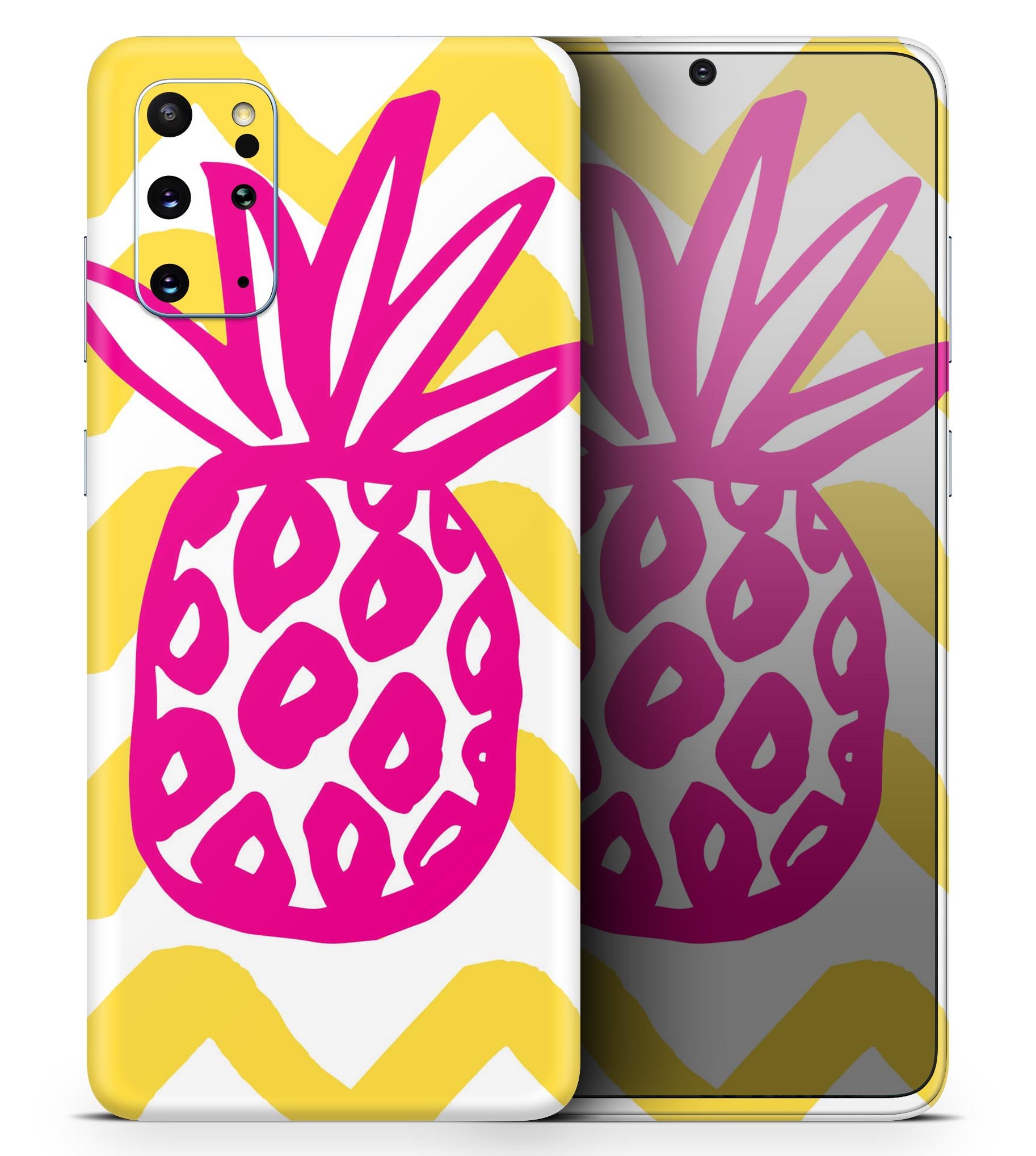 Pink and Yellow Pineapple Skin-Kit for Samsung Galaxy S-Series, showcasing vibrant colors and a sleek design.