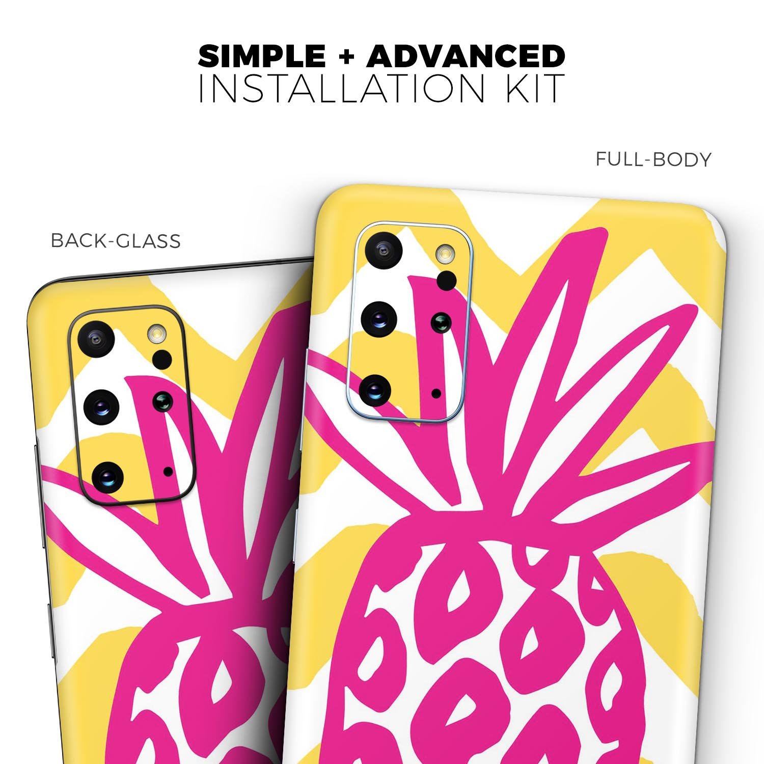 Pink and Yellow Pineapple Skin-Kit for Samsung Galaxy S-Series, showcasing vibrant colors and a sleek design.