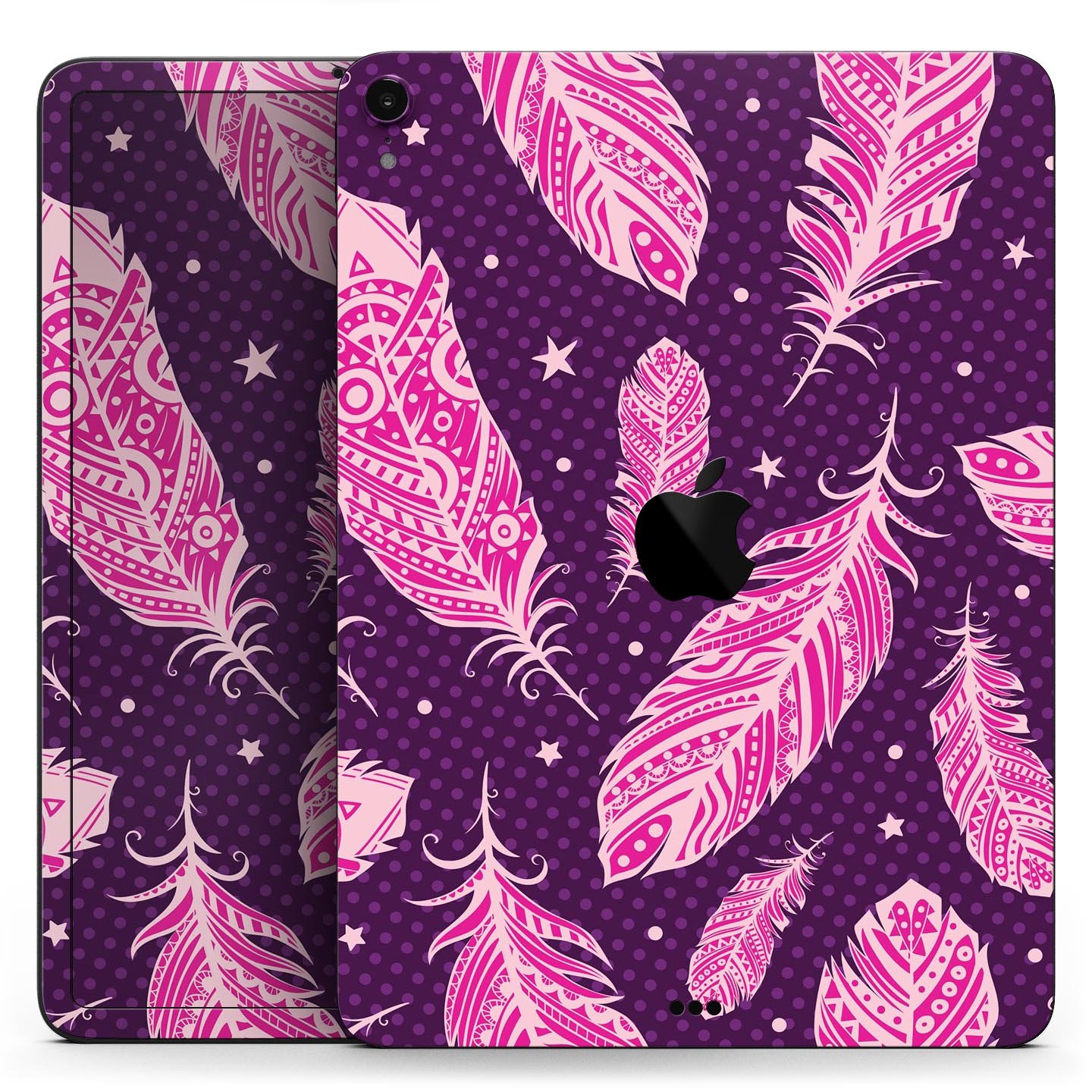 Pink Aztec Feather Galore full-body skin decal for Apple iPad, showcasing vibrant colors and intricate feather design.