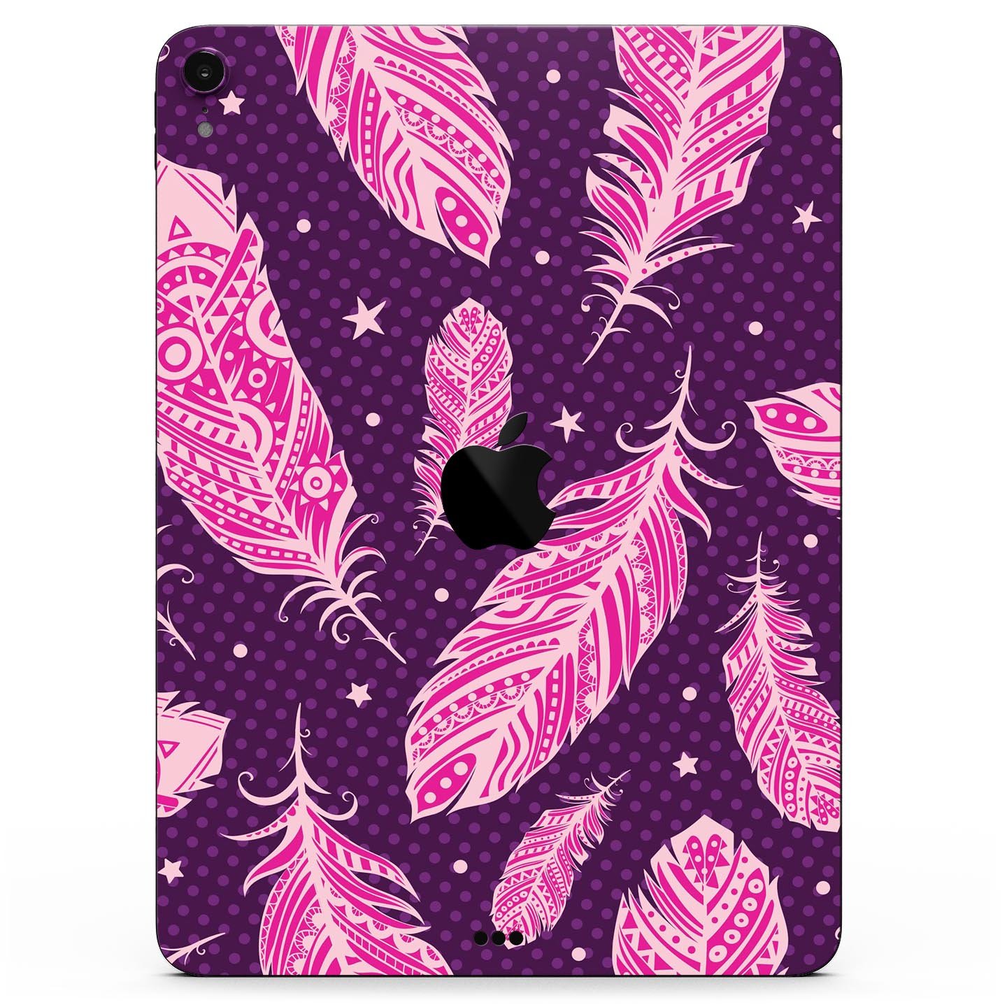 Pink Aztec Feather Galore full-body skin decal for Apple iPad, showcasing vibrant colors and intricate feather design.