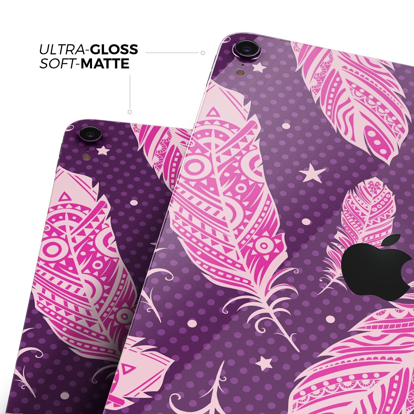 Pink Aztec Feather Galore full-body skin decal for Apple iPad, showcasing vibrant colors and intricate feather design.