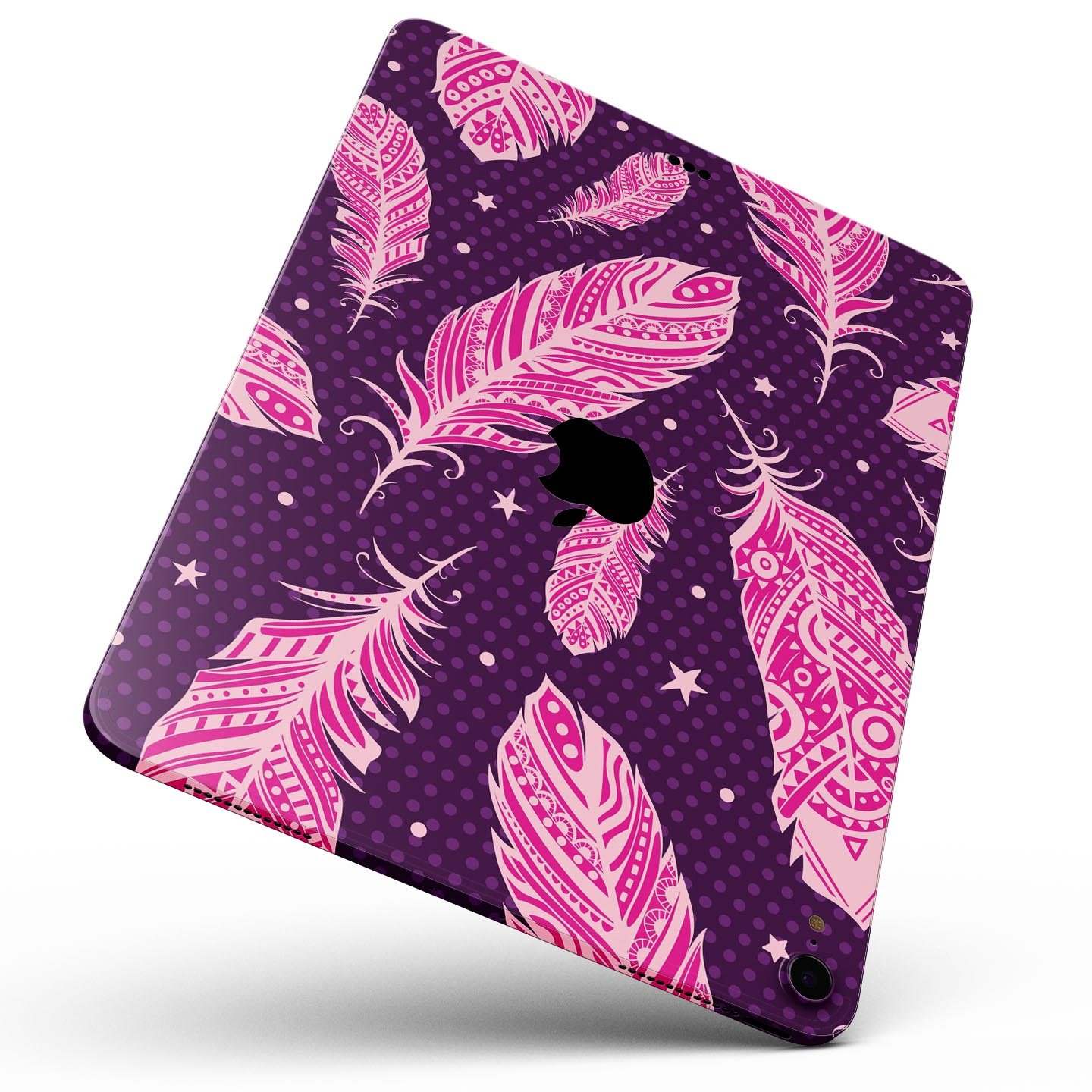 Pink Aztec Feather Galore full-body skin decal for Apple iPad, showcasing vibrant colors and intricate feather design.