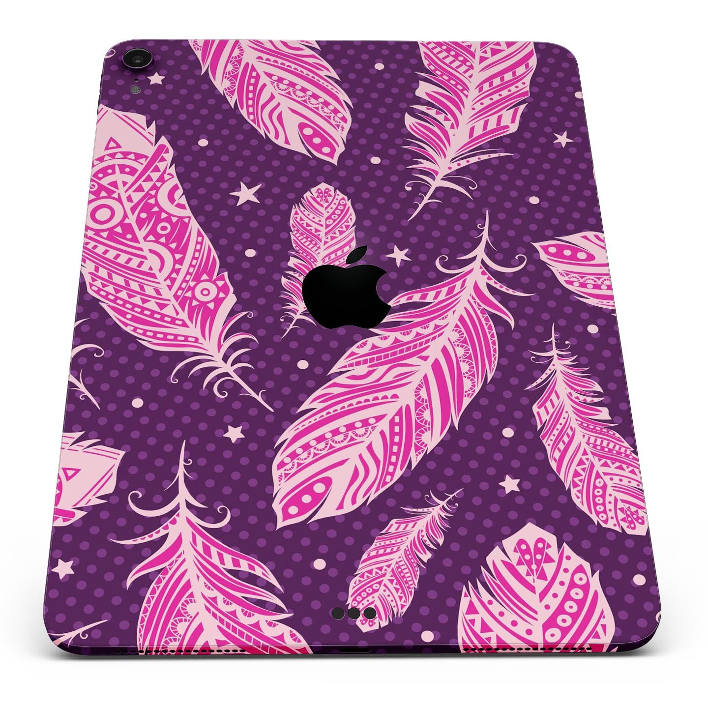 Pink Aztec Feather Galore full-body skin decal for Apple iPad, showcasing vibrant colors and intricate feather design.