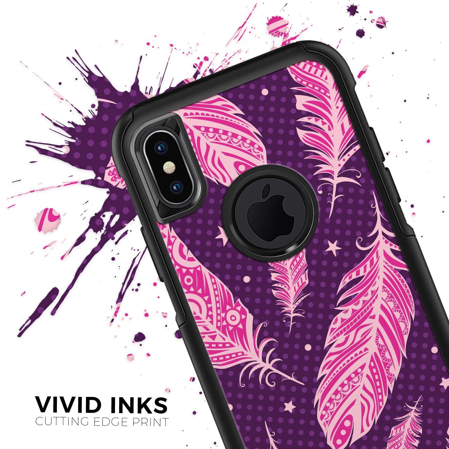 Pink Aztec Feather Galore Skin Kit for iPhone OtterBox Cases featuring vibrant colors and intricate feather design.