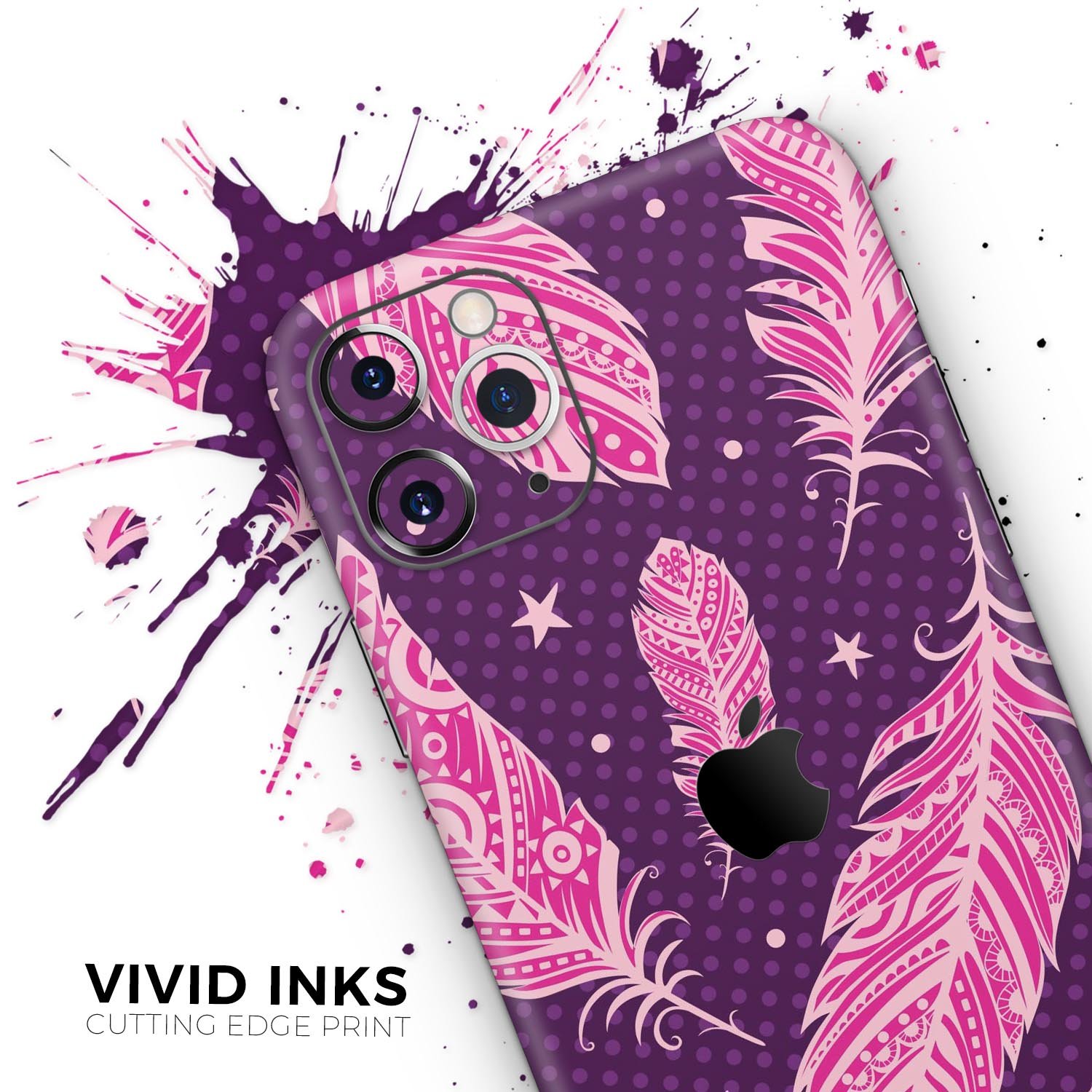 Pink Aztec Feather Skin-Kit for Apple iPhone, showcasing vibrant design and premium quality.