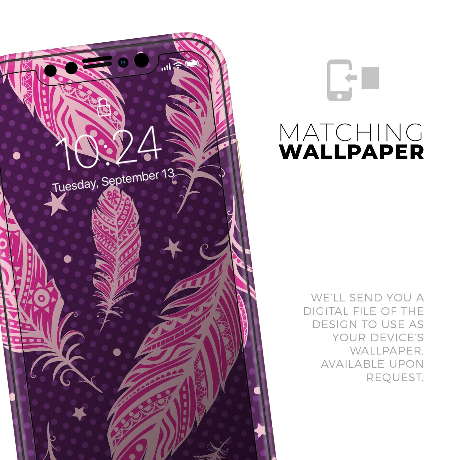 Pink Aztec Feather Skin-Kit for Apple iPhone, showcasing vibrant design and premium quality.