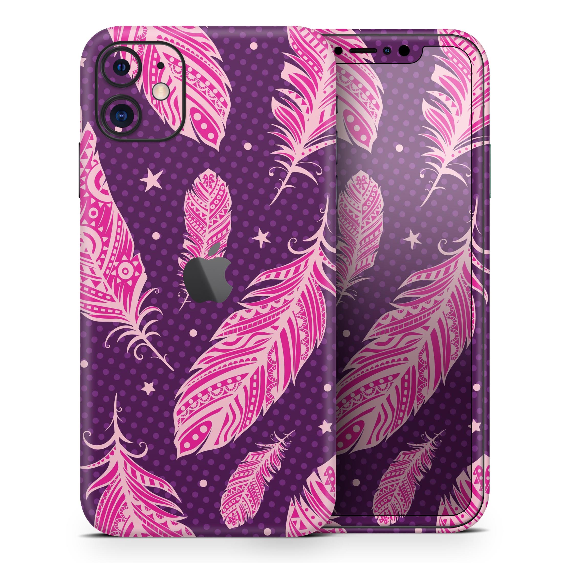 Pink Aztec Feather Skin-Kit for Apple iPhone, showcasing vibrant design and premium quality.