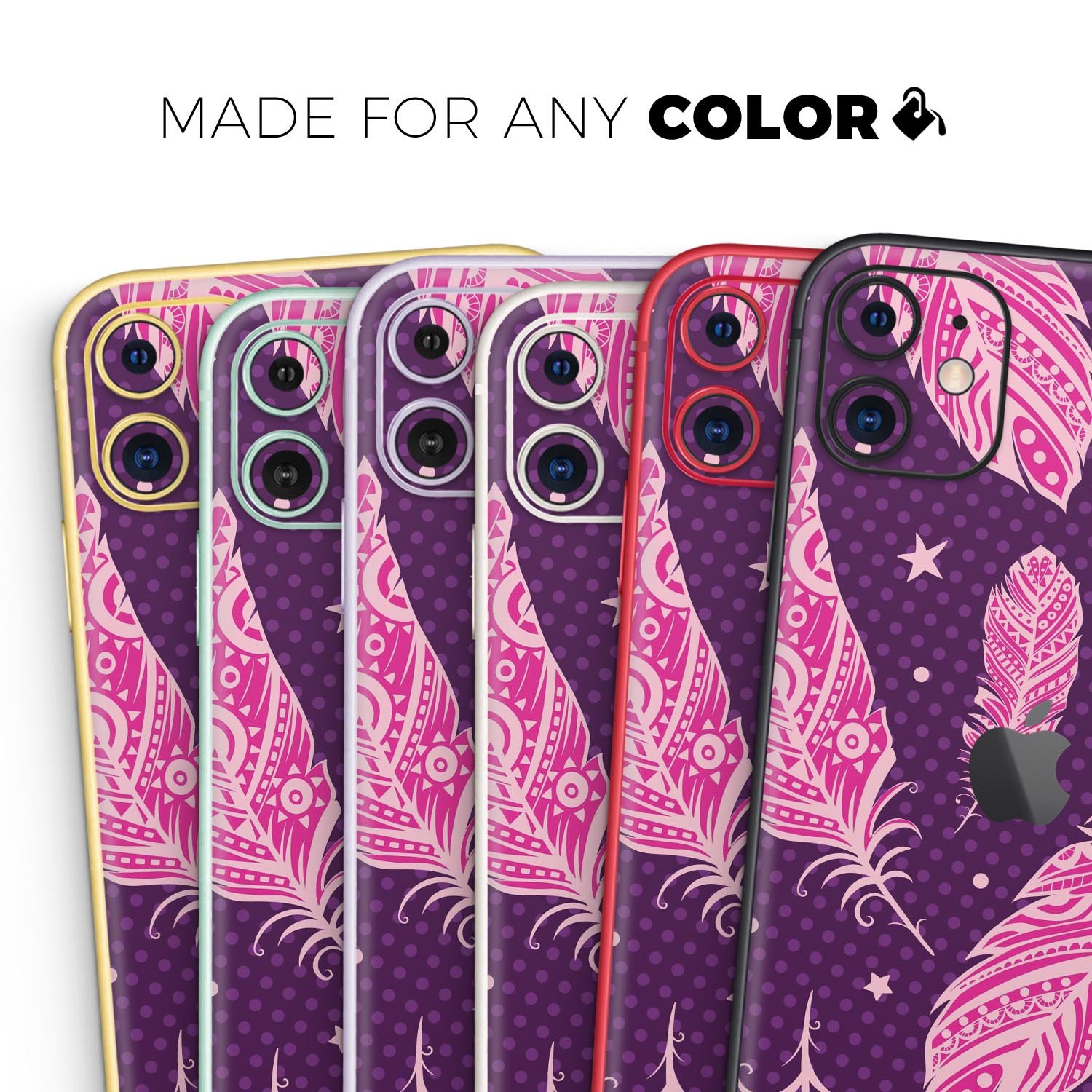 Pink Aztec Feather Skin-Kit for Apple iPhone, showcasing vibrant design and premium quality.