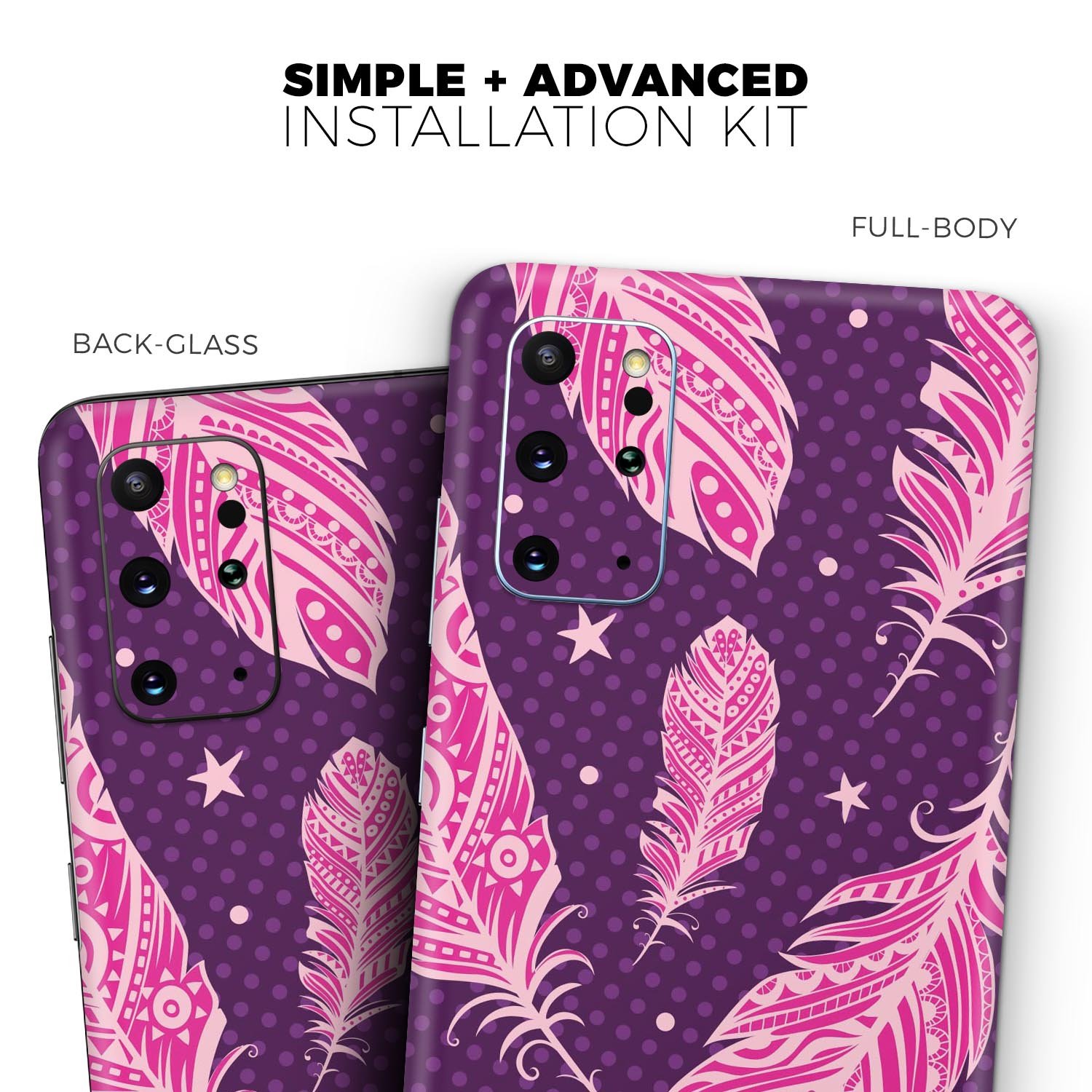 Pink Aztec Feather Galore Skin-Kit for Samsung Galaxy S-Series, showcasing vibrant colors and intricate feather design.