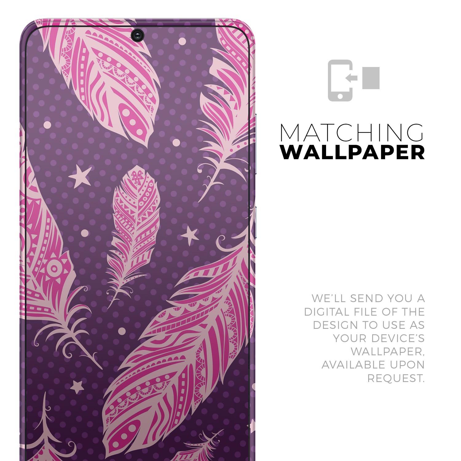 Pink Aztec Feather Galore Skin-Kit for Samsung Galaxy S-Series, showcasing vibrant colors and intricate feather design.