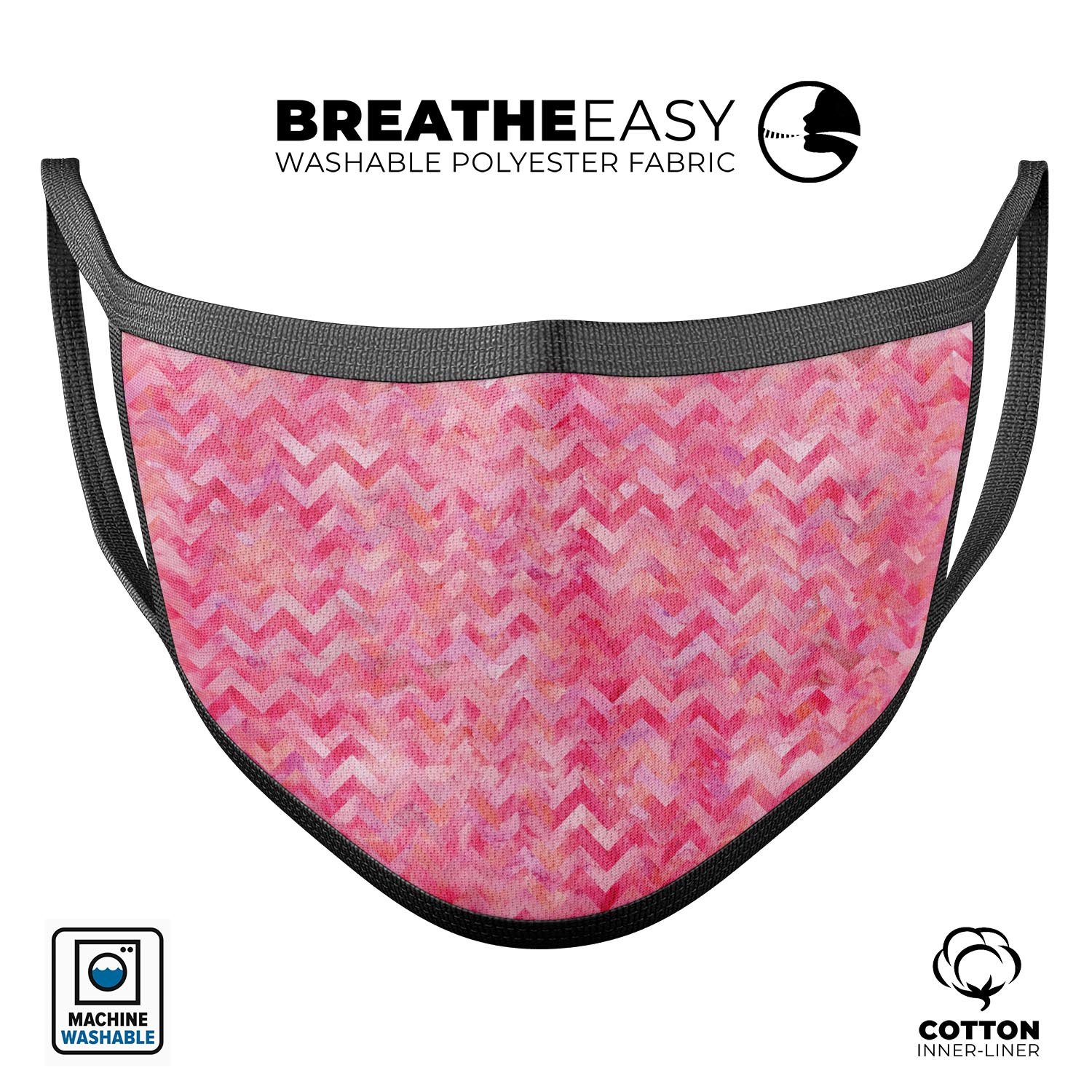 Pink Basic Watercolor Chevron Pattern mouth cover, showcasing a stylish design with adjustable ear loops.