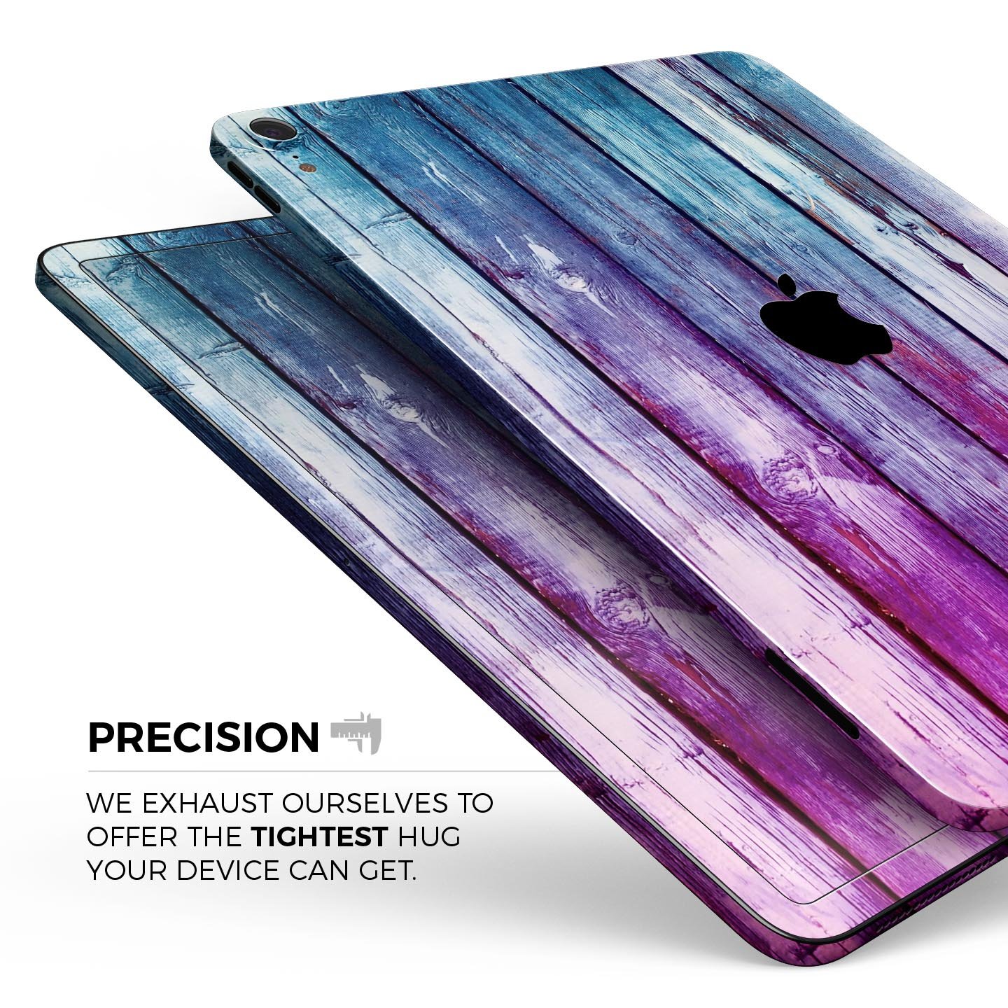 Pink and blue dyed wood skin decal for Apple iPad Pro, showcasing vibrant colors and a sleek design.