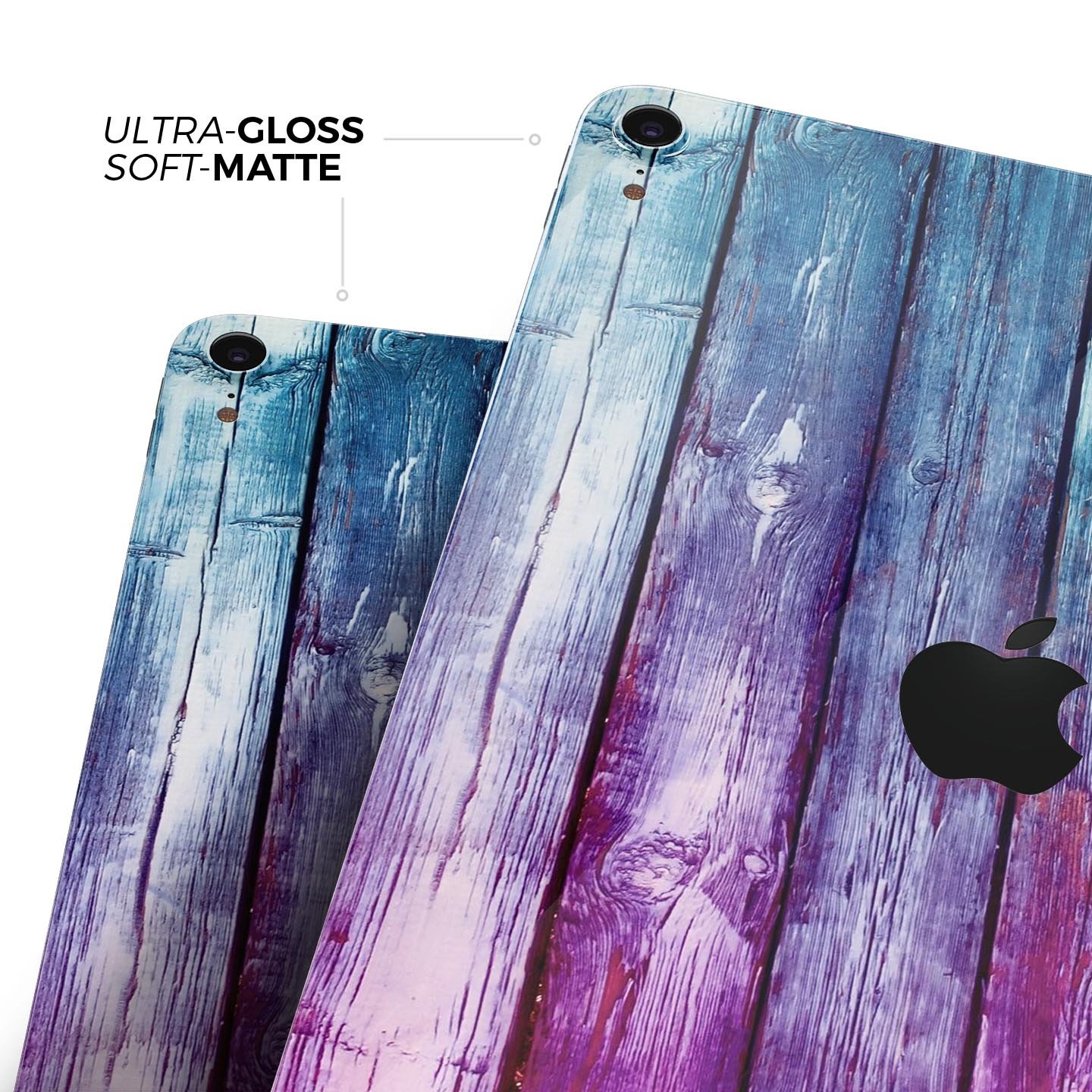 Pink and blue dyed wood skin decal for Apple iPad Pro, showcasing vibrant colors and a sleek design.