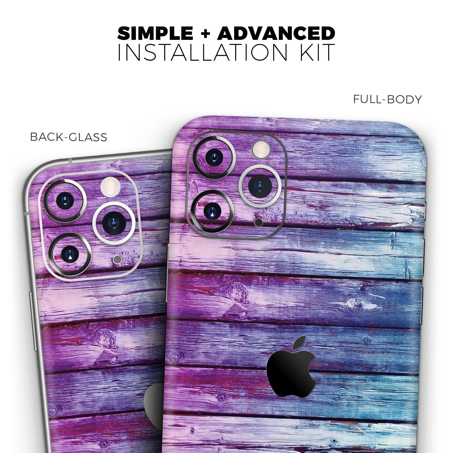 Pink and blue dyed wood skin for Apple iPhone 14, showcasing vibrant colors and a sleek design.