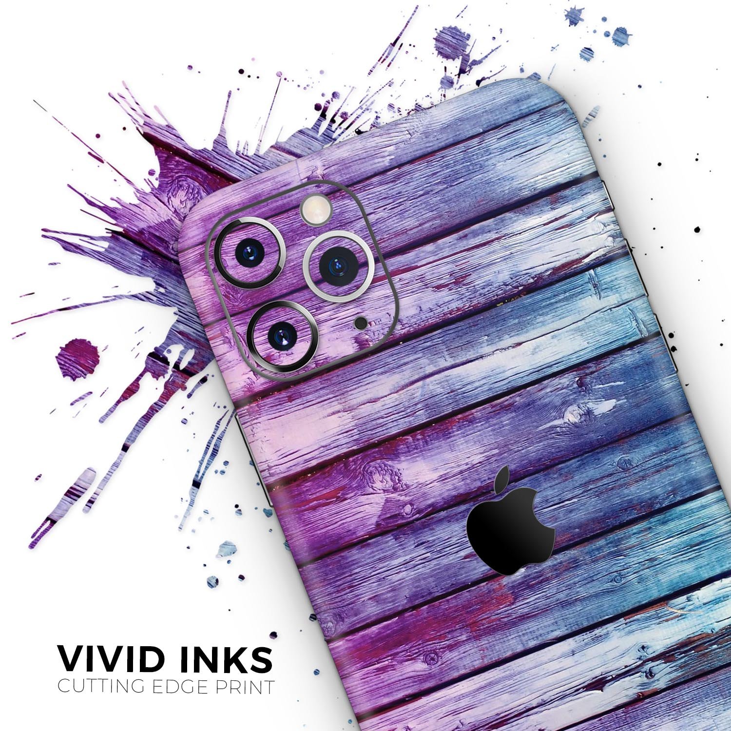 Pink and blue dyed wood skin for Apple iPhone 14, showcasing vibrant colors and a sleek design.