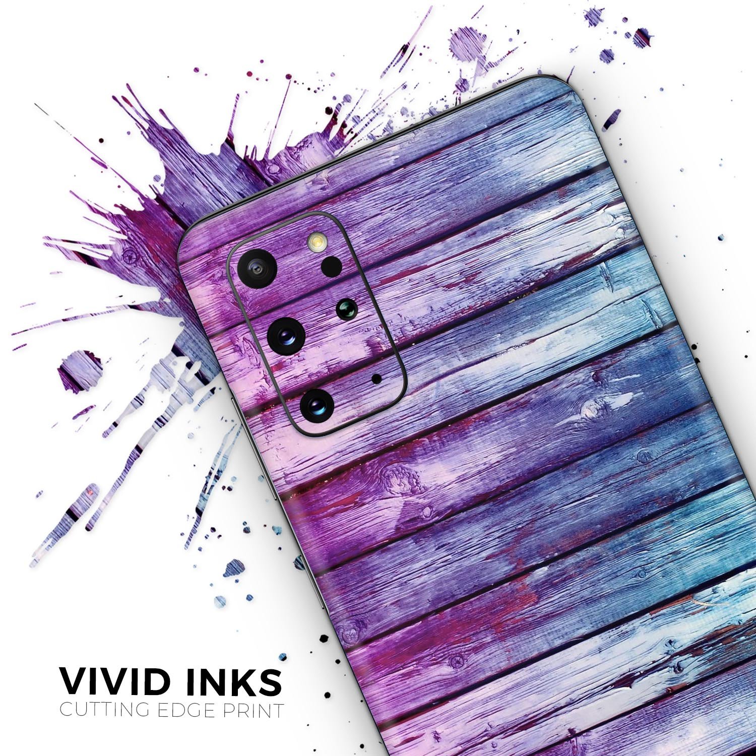 Pink and blue dyed wood skin for Samsung Galaxy S20, showcasing vibrant colors and a sleek design.