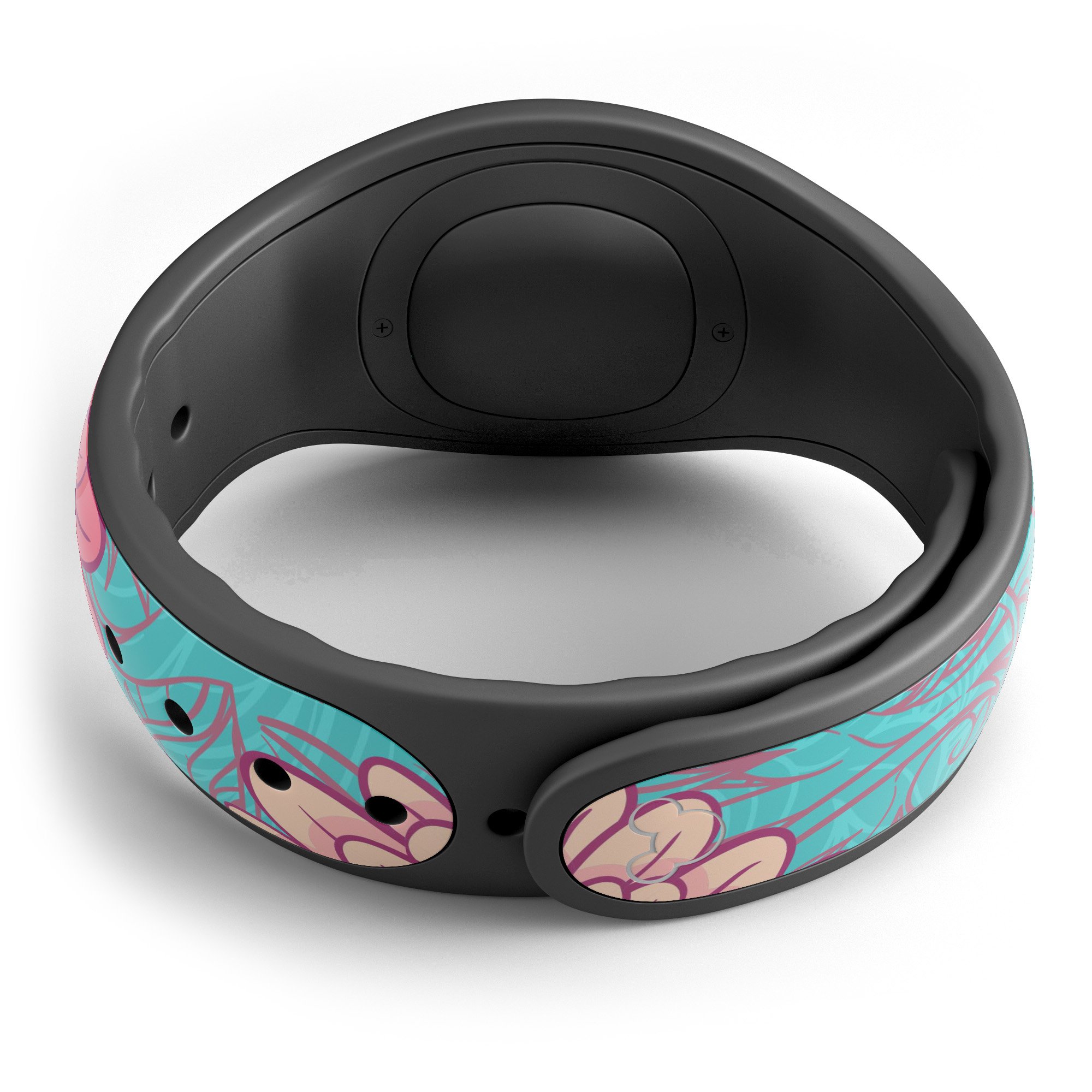 Pink and blue floral illustration decal skin wrap kit for Disney Magic Band, showcasing vibrant colors and intricate floral patterns.