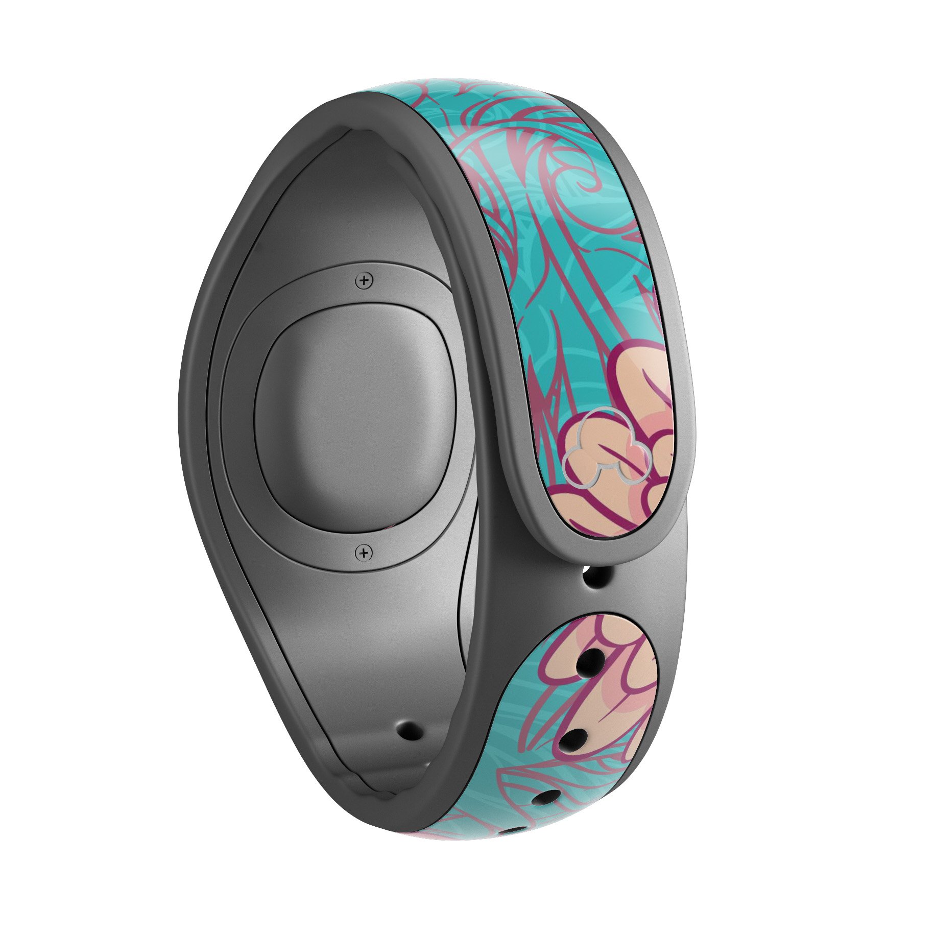 Pink and blue floral illustration decal skin wrap kit for Disney Magic Band, showcasing vibrant colors and intricate floral patterns.