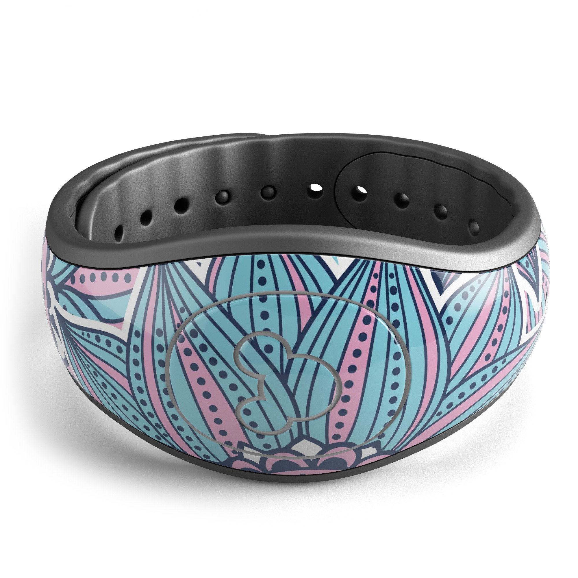 Pink and blue flowered pattern decal skin wrap kit for Disney Magic Band, showcasing vibrant floral design and high-quality finish.