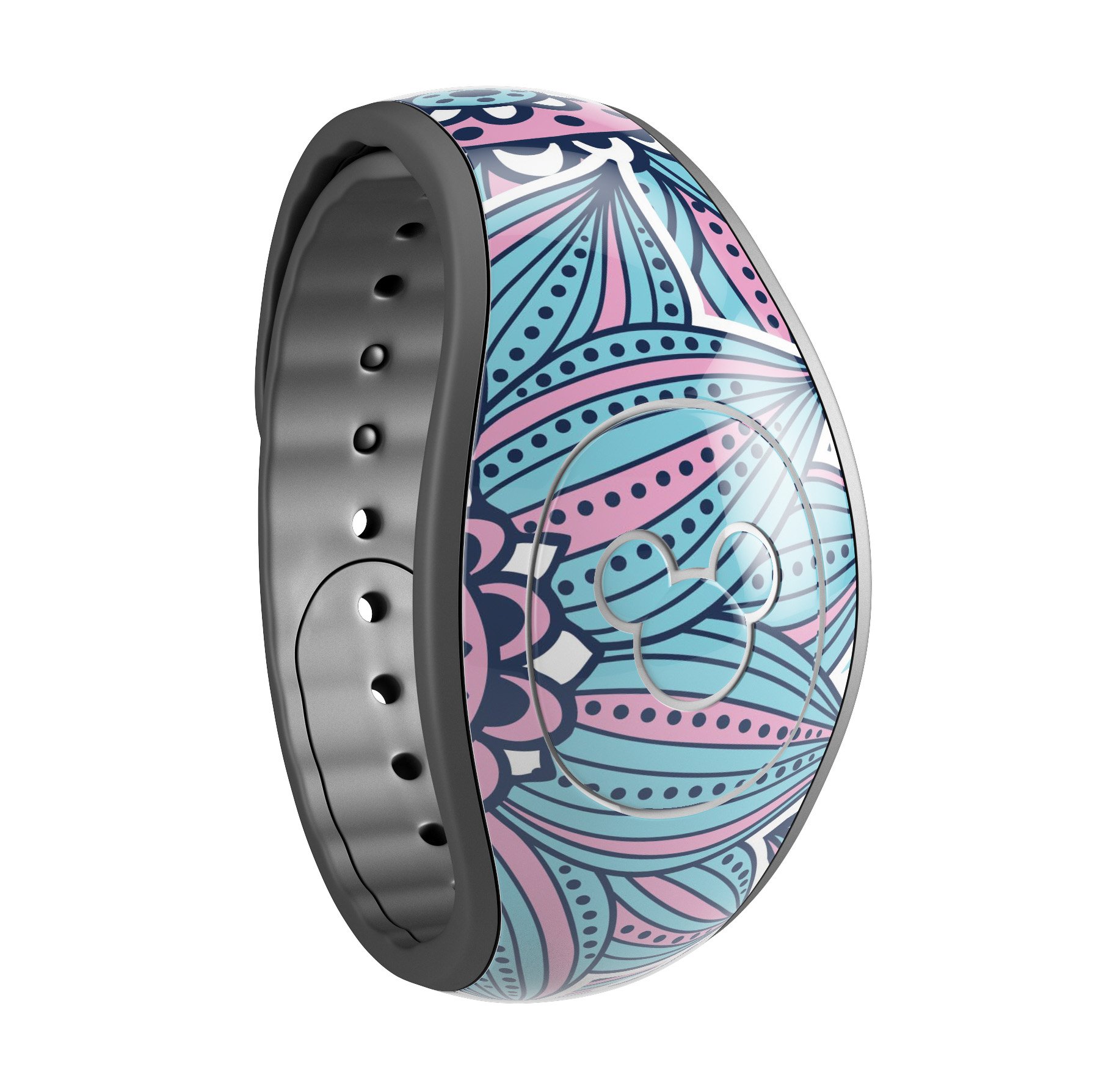 Pink and blue flowered pattern decal skin wrap kit for Disney Magic Band, showcasing vibrant floral design and high-quality finish.