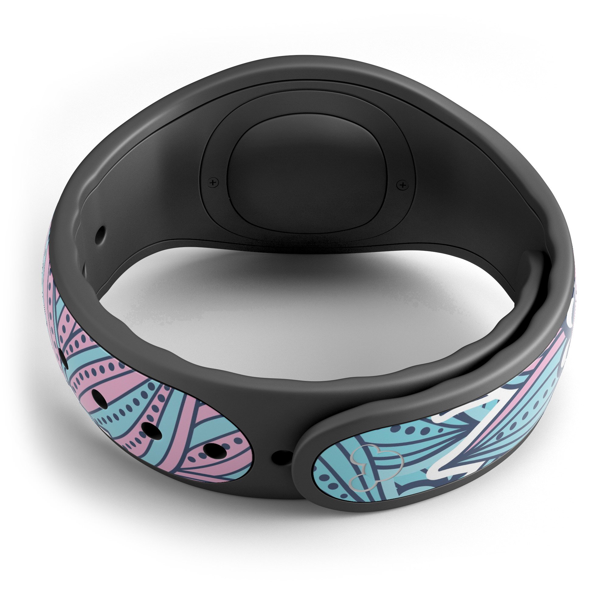 Pink and blue flowered pattern decal skin wrap kit for Disney Magic Band, showcasing vibrant floral design and high-quality finish.