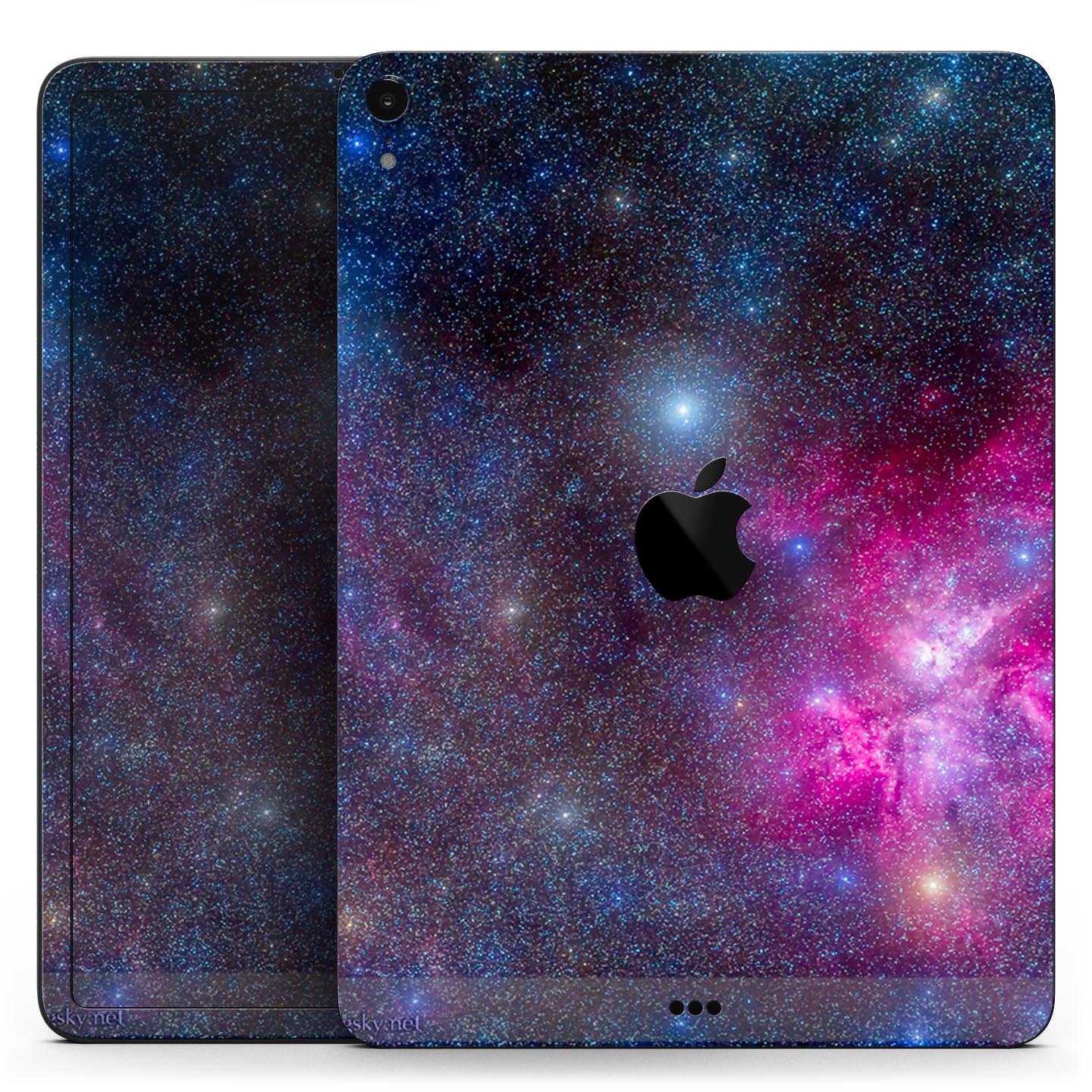 Pink and blue galaxy design full body skin decal for Apple iPad Pro, showcasing vibrant colors and premium 3M material.