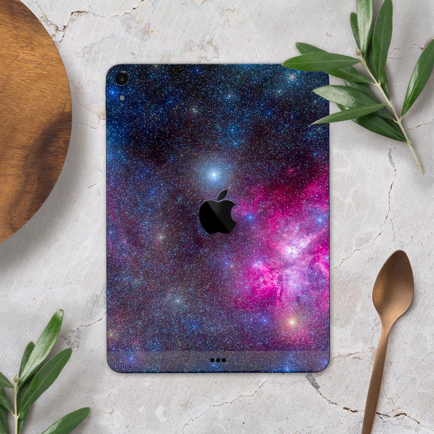 Pink and blue galaxy design full body skin decal for Apple iPad Pro, showcasing vibrant colors and premium 3M material.