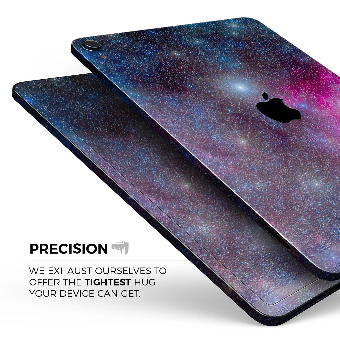 Pink and blue galaxy design full body skin decal for Apple iPad Pro, showcasing vibrant colors and premium 3M material.