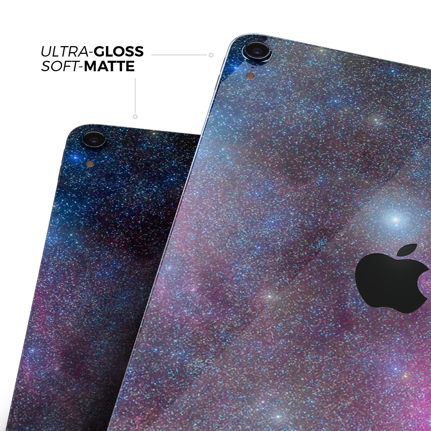 Pink and blue galaxy design full body skin decal for Apple iPad Pro, showcasing vibrant colors and premium 3M material.