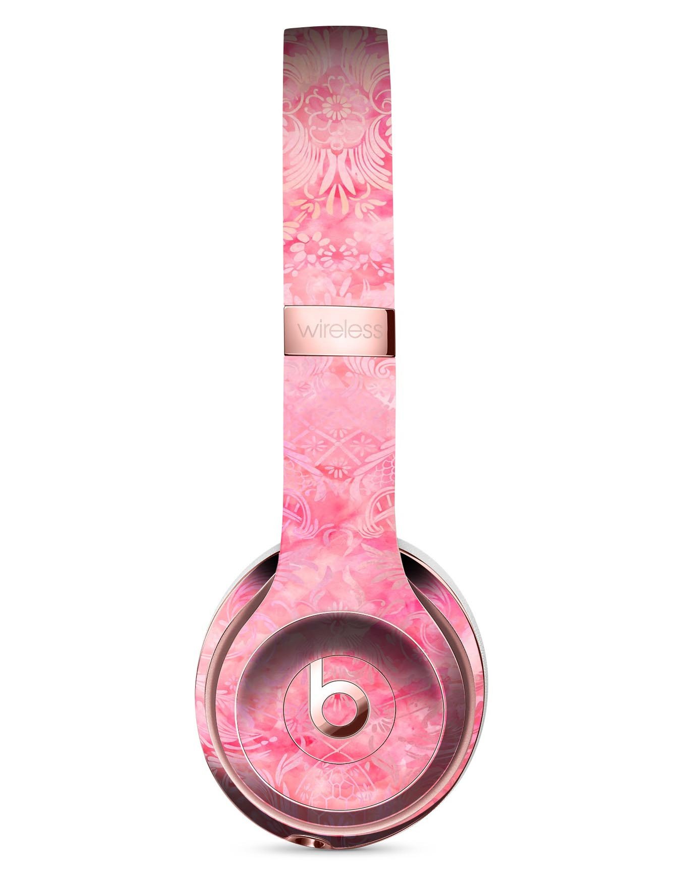 Pink Damask v2 Watercolor Pattern Skin Kit for Beats by Dre Solo 3 Wireless Headphones, showcasing vibrant colors and intricate design.