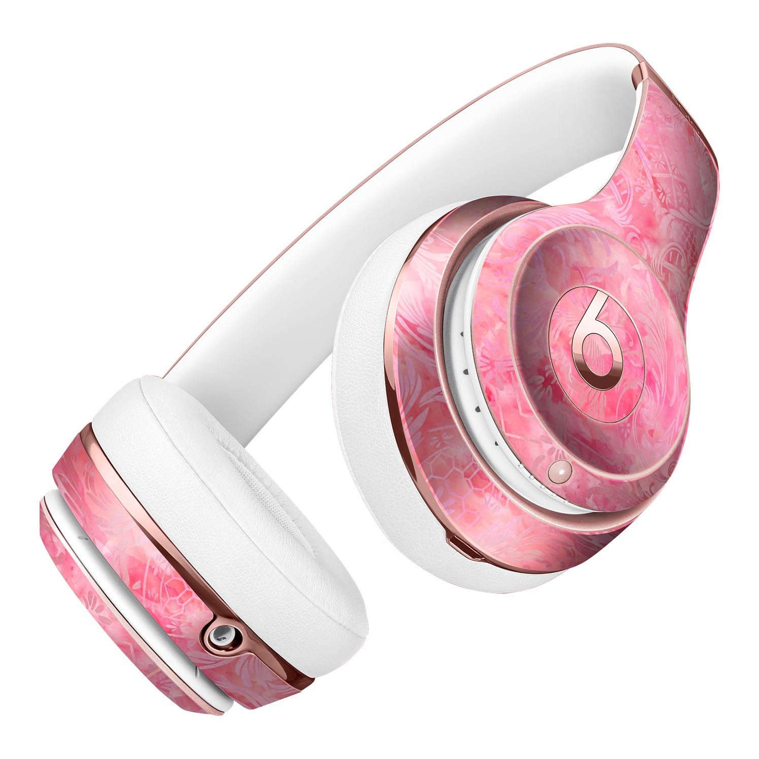 Pink Damask v2 Watercolor Pattern Skin Kit for Beats by Dre Solo 3 Wireless Headphones, showcasing vibrant colors and intricate design.