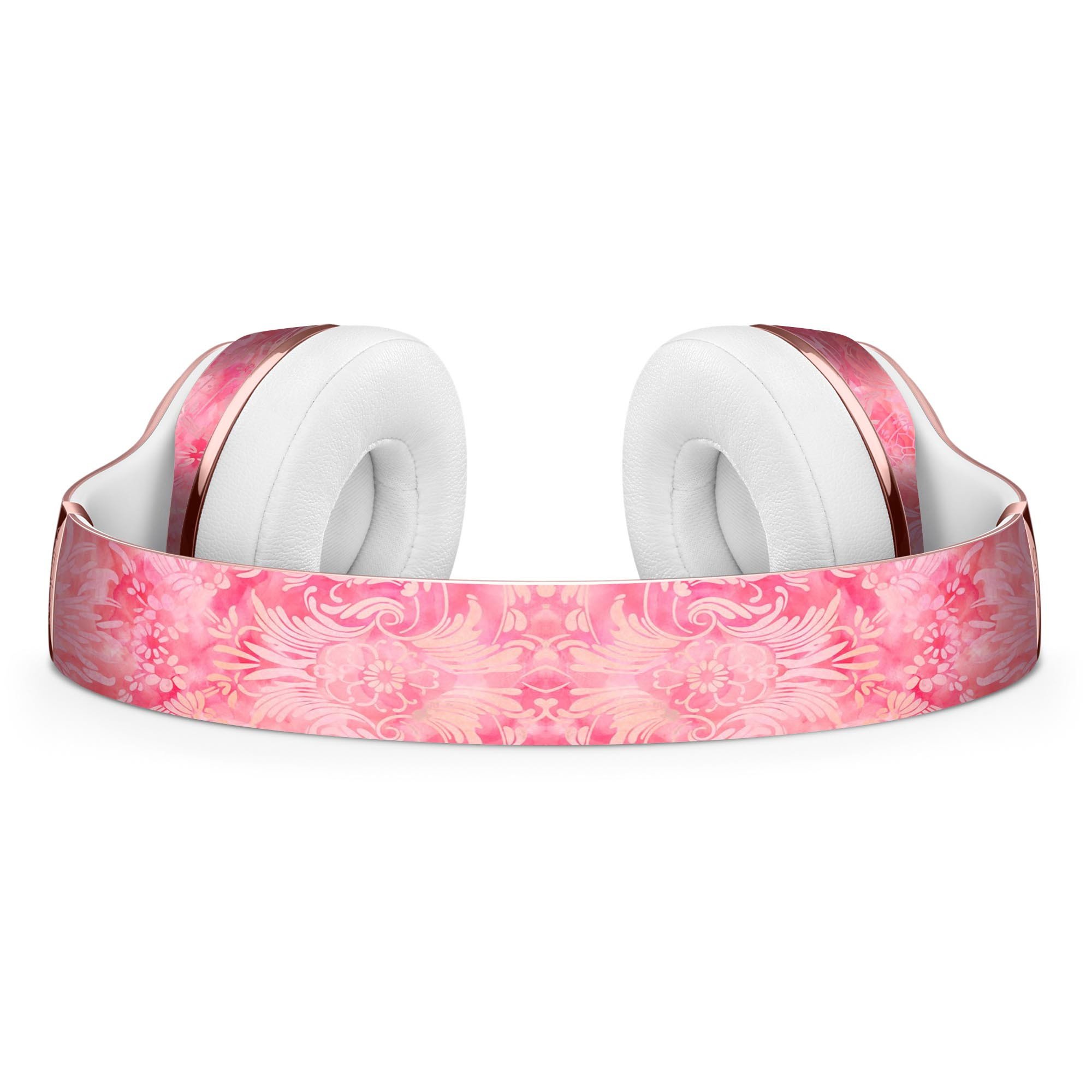 Pink Damask v2 Watercolor Pattern Skin Kit for Beats by Dre Solo 3 Wireless Headphones, showcasing vibrant colors and intricate design.